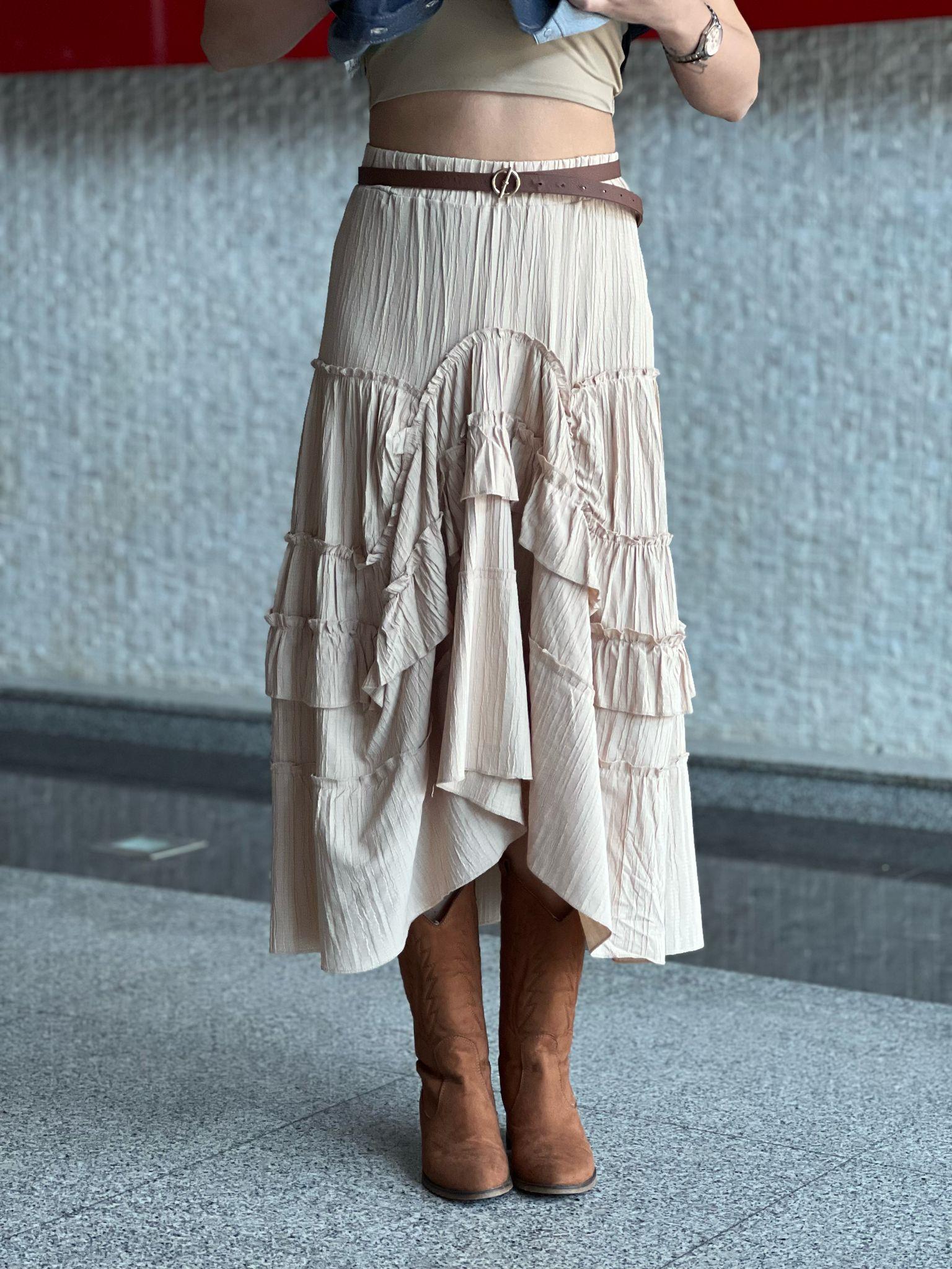 Asimetrik Fırfırlı Etek 251045 Pudra