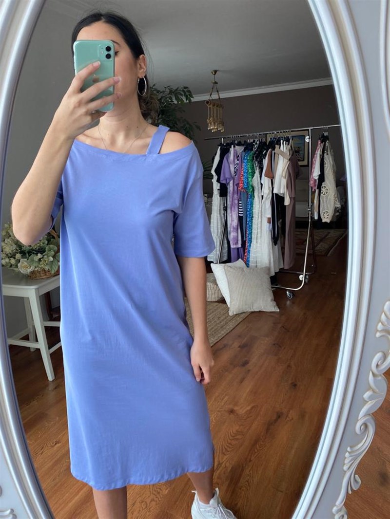 Askı Detaylı Penye Elbise 1329 Lila