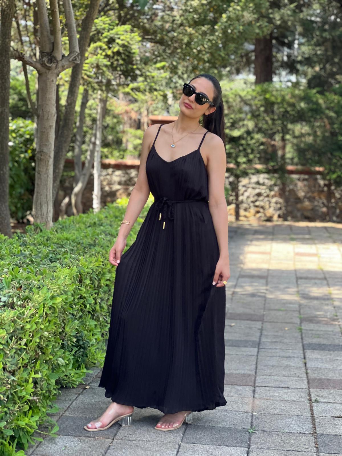 Askılı Pliseli Elbise 2416297 Siyah