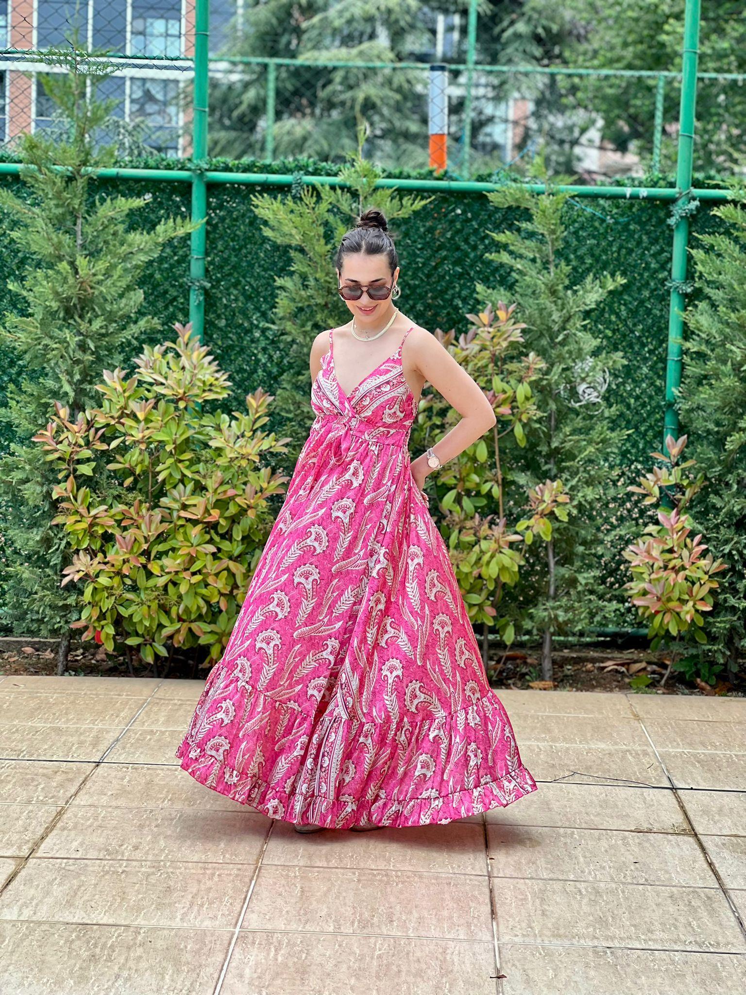 Askılı Saten Elbise 36095 Fuşya