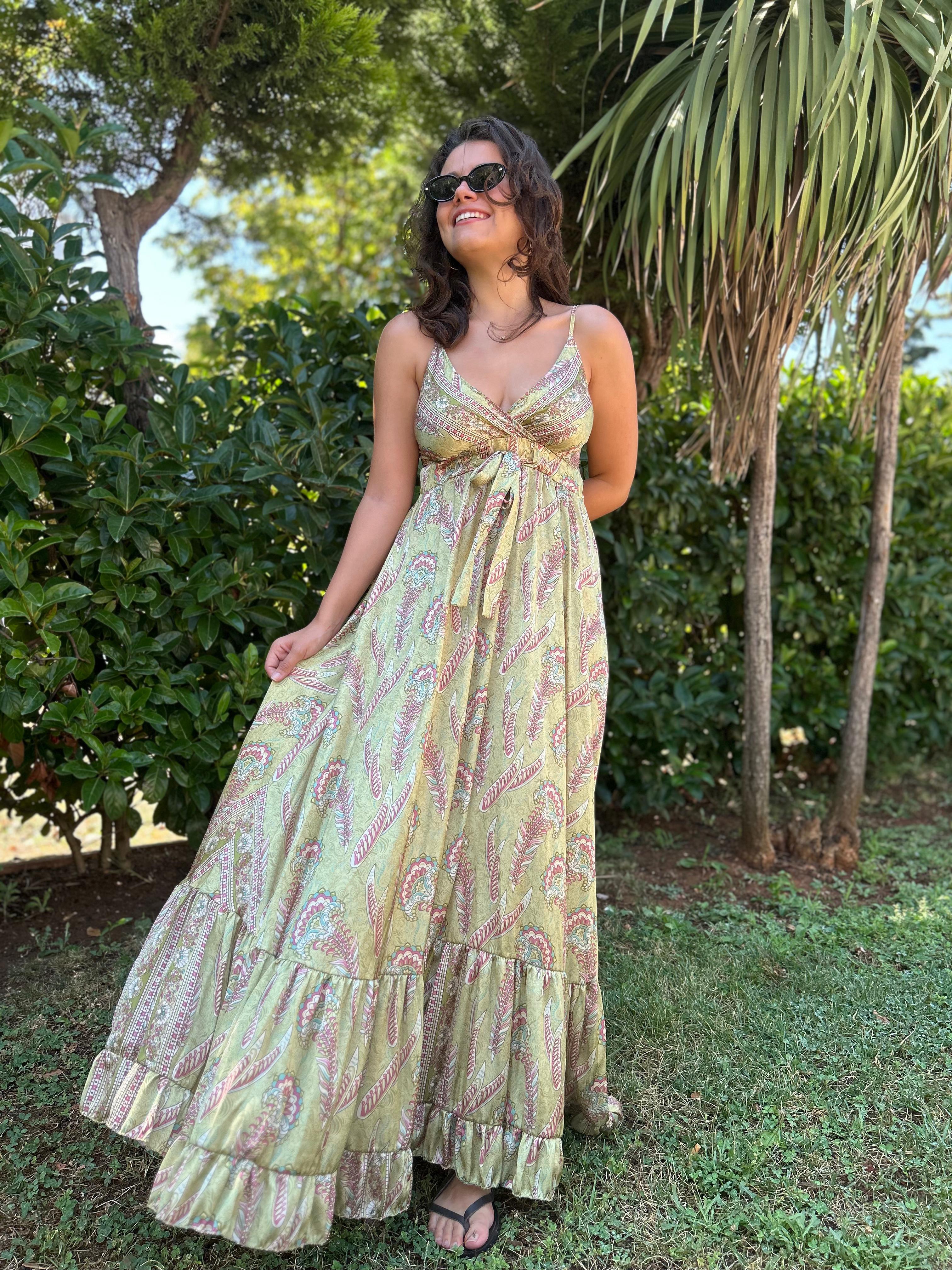 Askılı Saten Elbise 36095 Haki