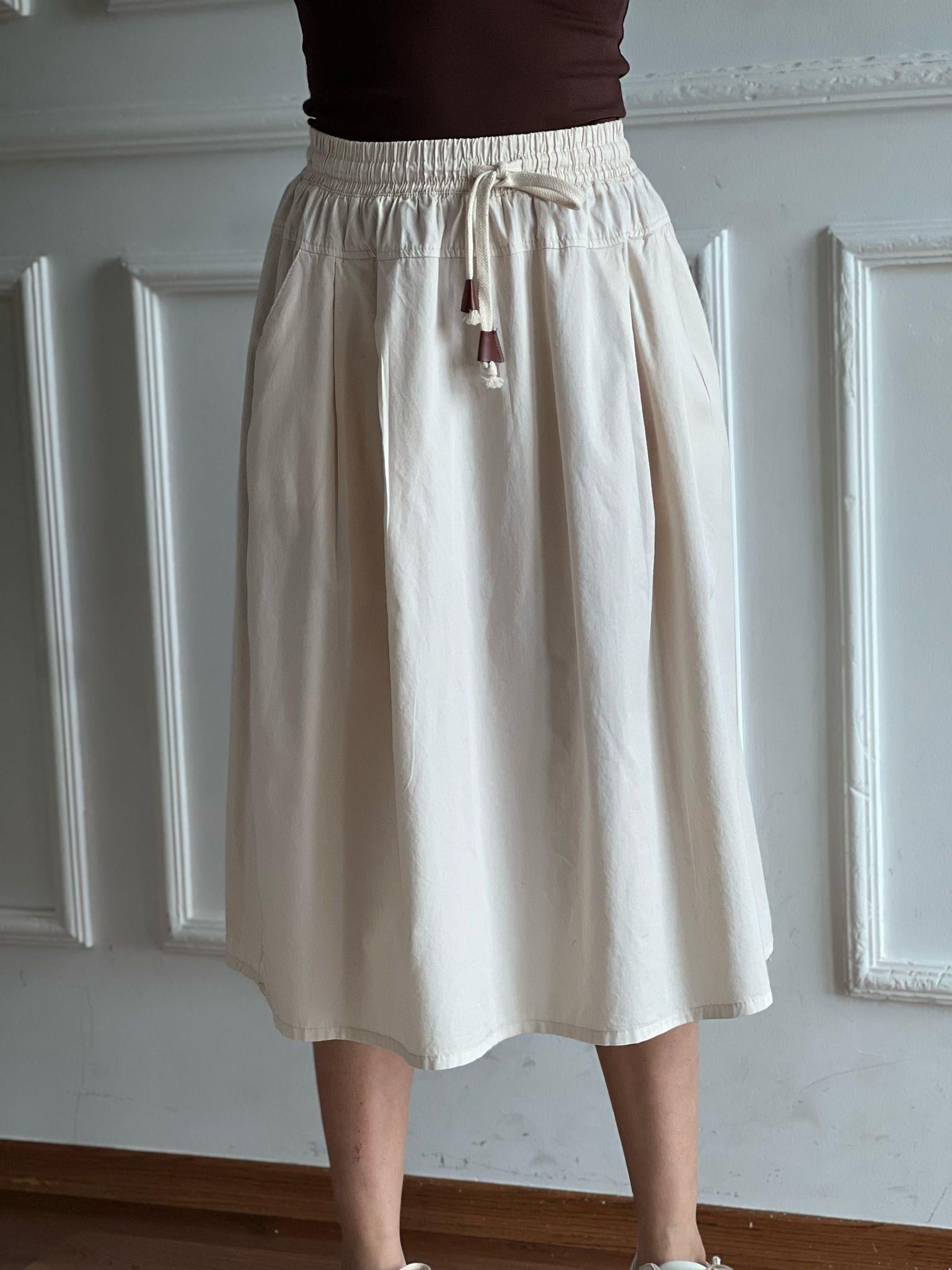 Bağcıklı Beli Lastikli Midi Boy Etek 4348-6698 Taş
