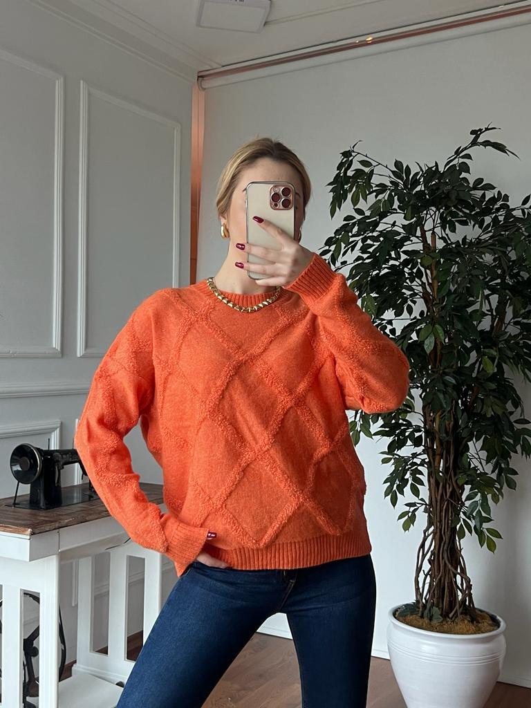 Baklava Desen Havlu Kazak 70294 Oranj