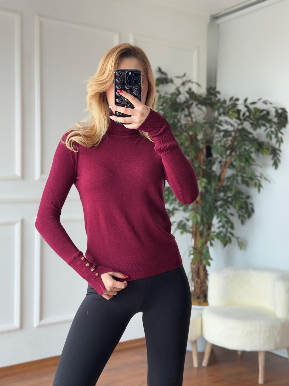 Balıkçı Yaka Kolu Droplu Kazak 1268 Bordo