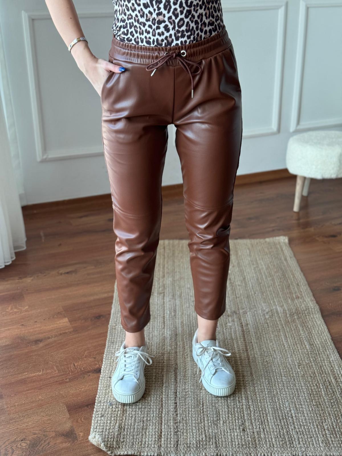 Beli Lastikli Deri Pantolon 22022 Taba