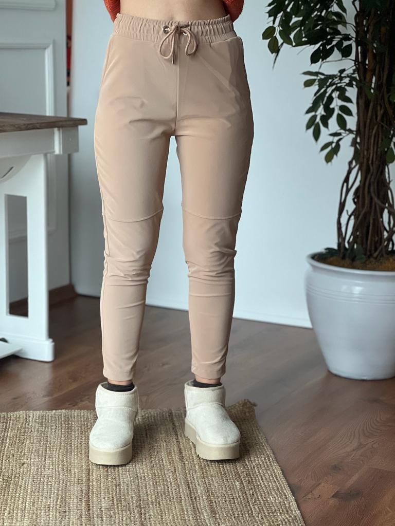 Beli Lastikli Deri Pantolon 27567 Camel