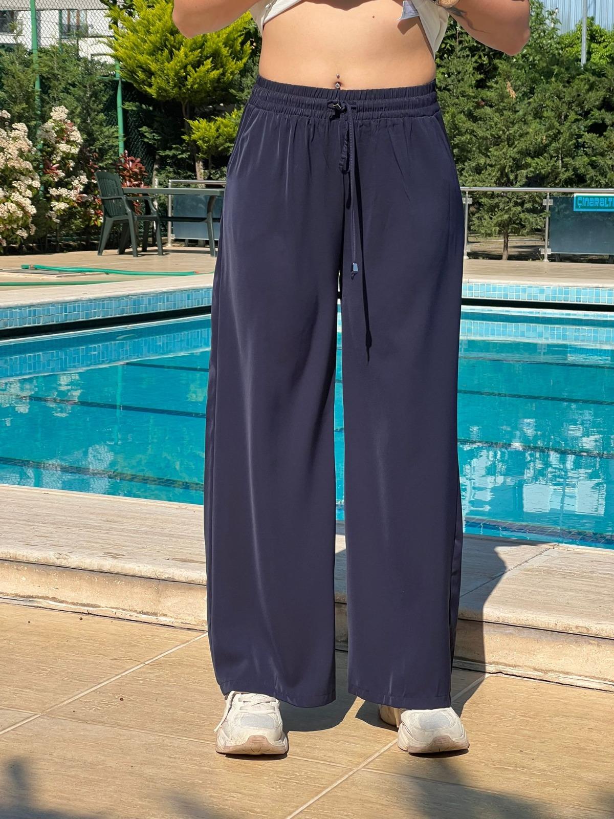 Beli Lastikli Palazzo Pantolon 70858 Lacivert