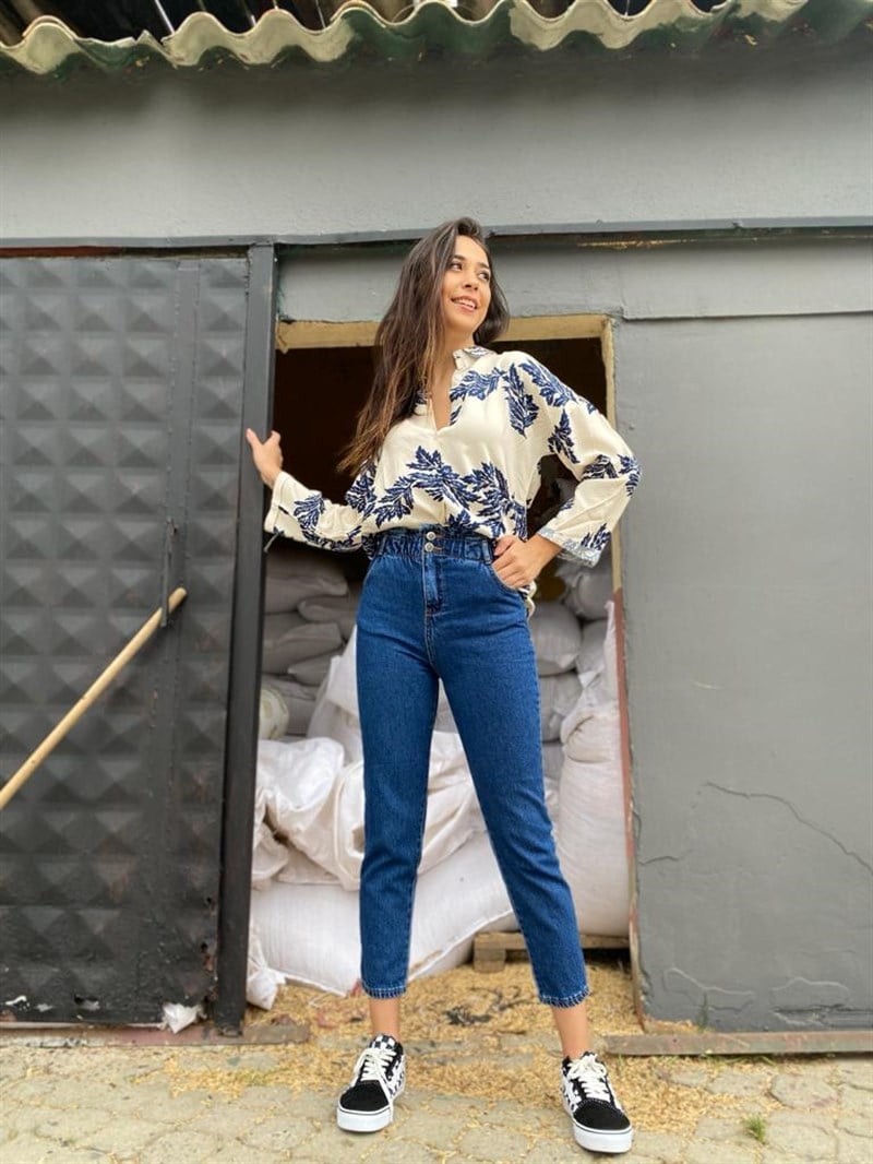 Beli Lastikli Pantolon 4349 Mavi