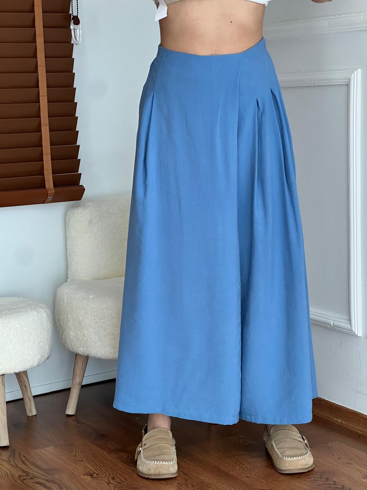 Beli Lastikli Pareo Pantolon 2067 Mavi