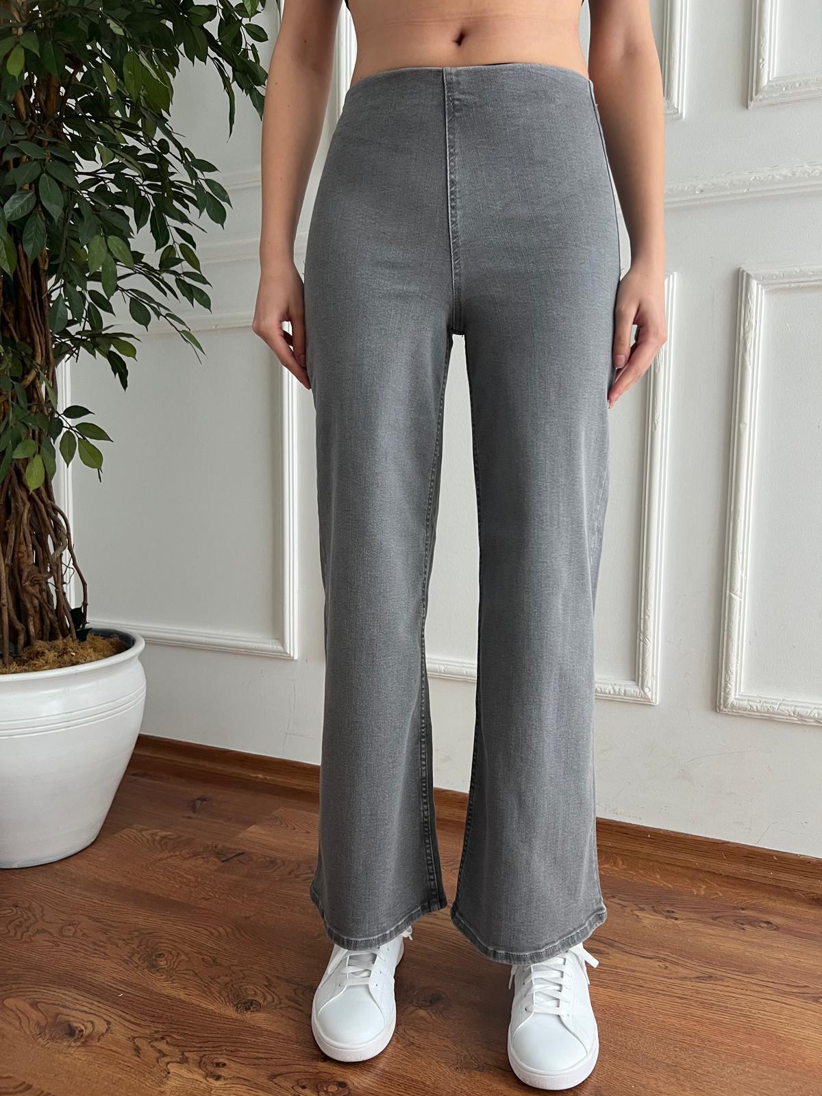 Beli Lastikli Streç Palazzo Pantolon D761 Gri