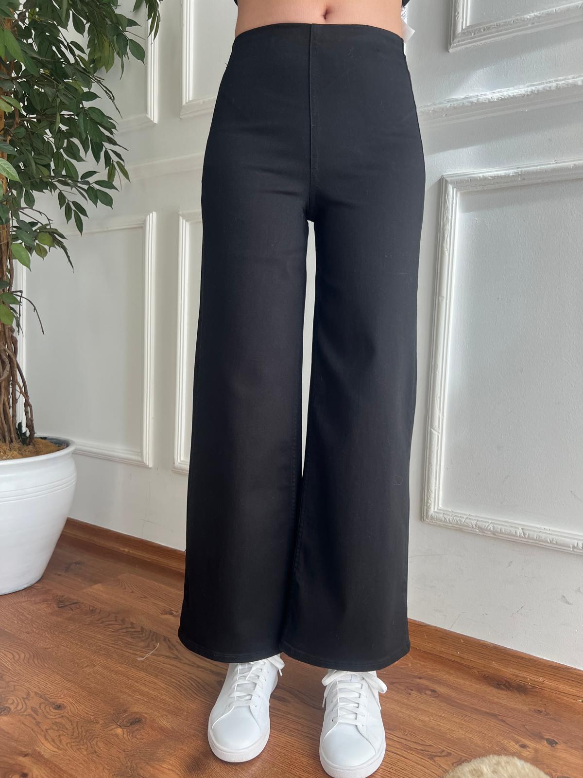 Beli Lastikli Streç Palazzo Pantolon D761 Siyah