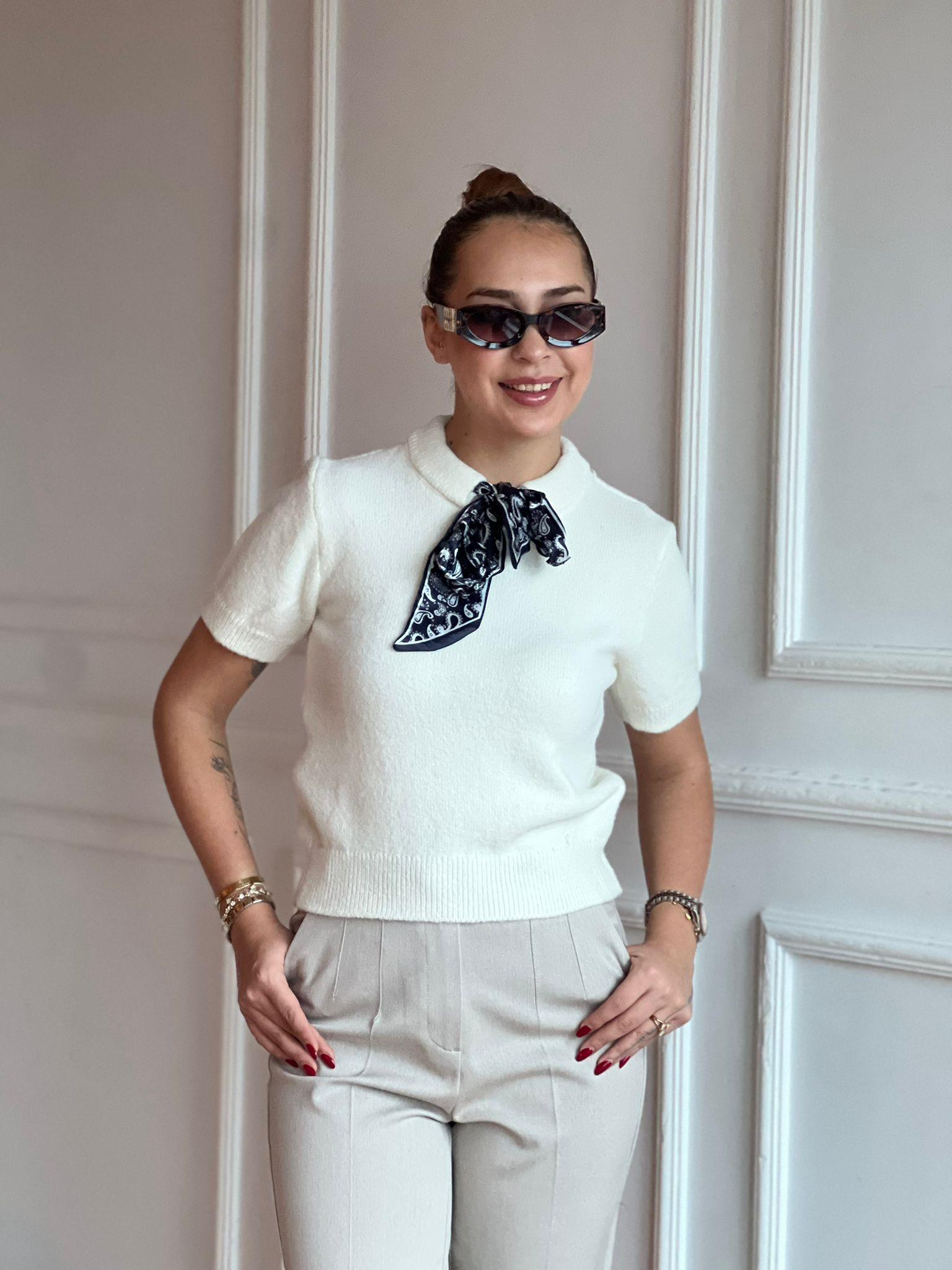 Bisiklet Yaka Fularlı Kazak 4672 Ekru