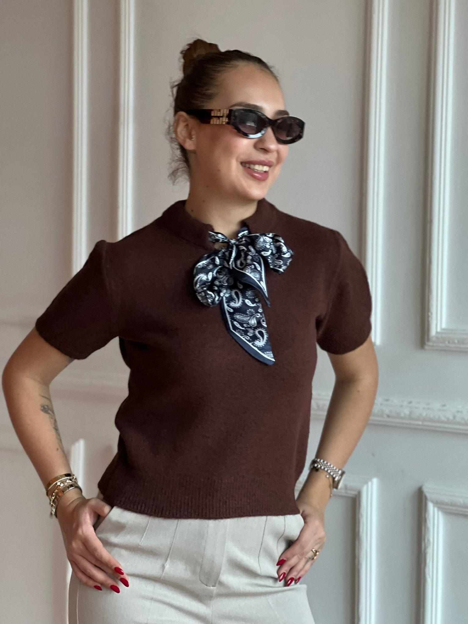 Bisiklet Yaka Fularlı Kazak 4672 Kahverengi