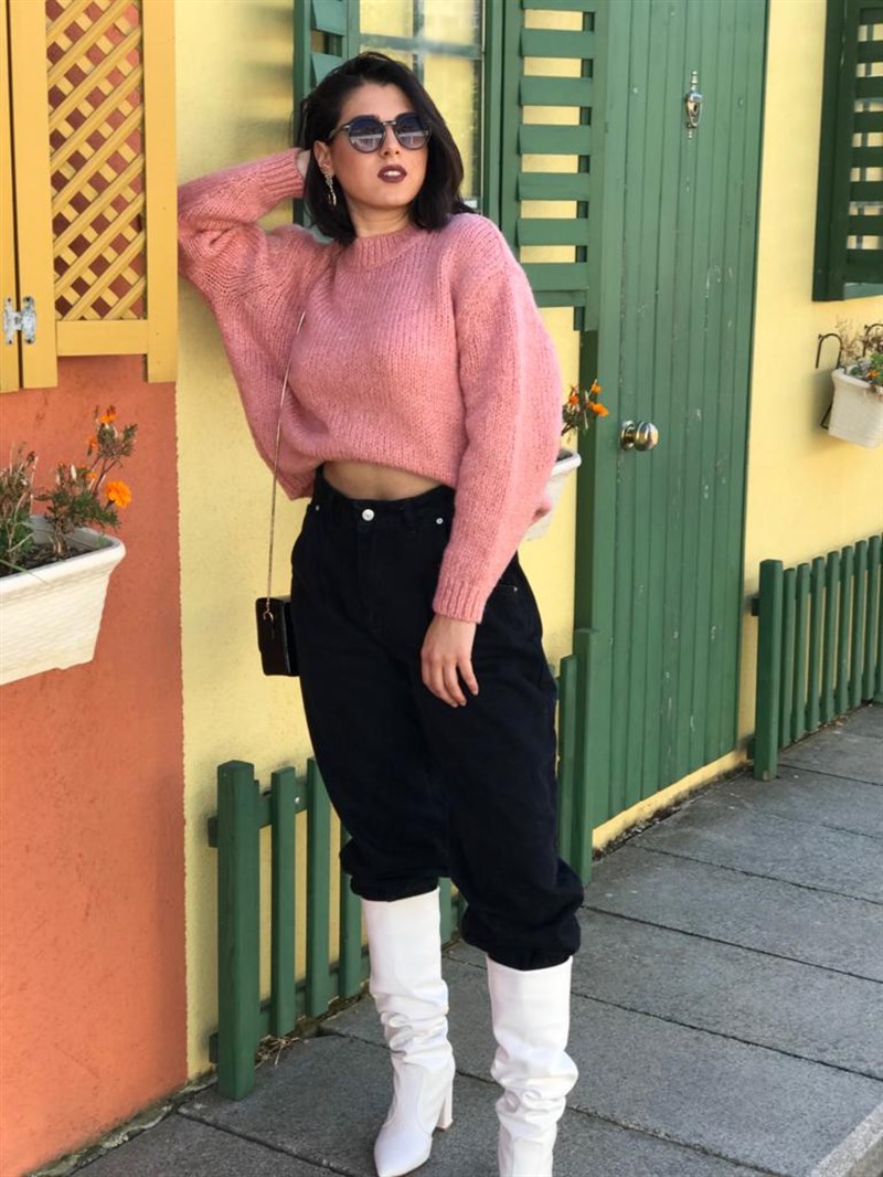 Bisiklet Yaka Geniş Kazak 2464 Pembe