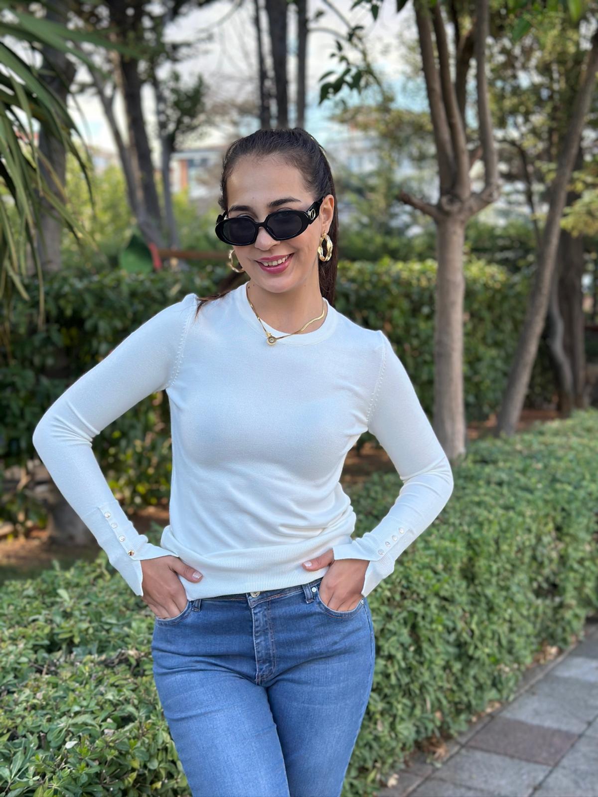 Bisiklet Yaka Kol Ortası Droplu 1267 Ekru