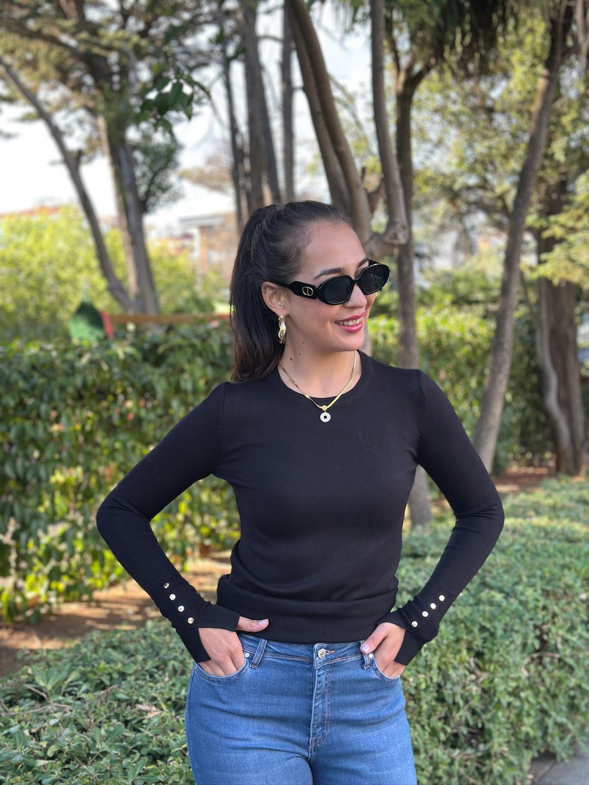 Bisiklet Yaka Kol Ortası Droplu 1267 Siyah