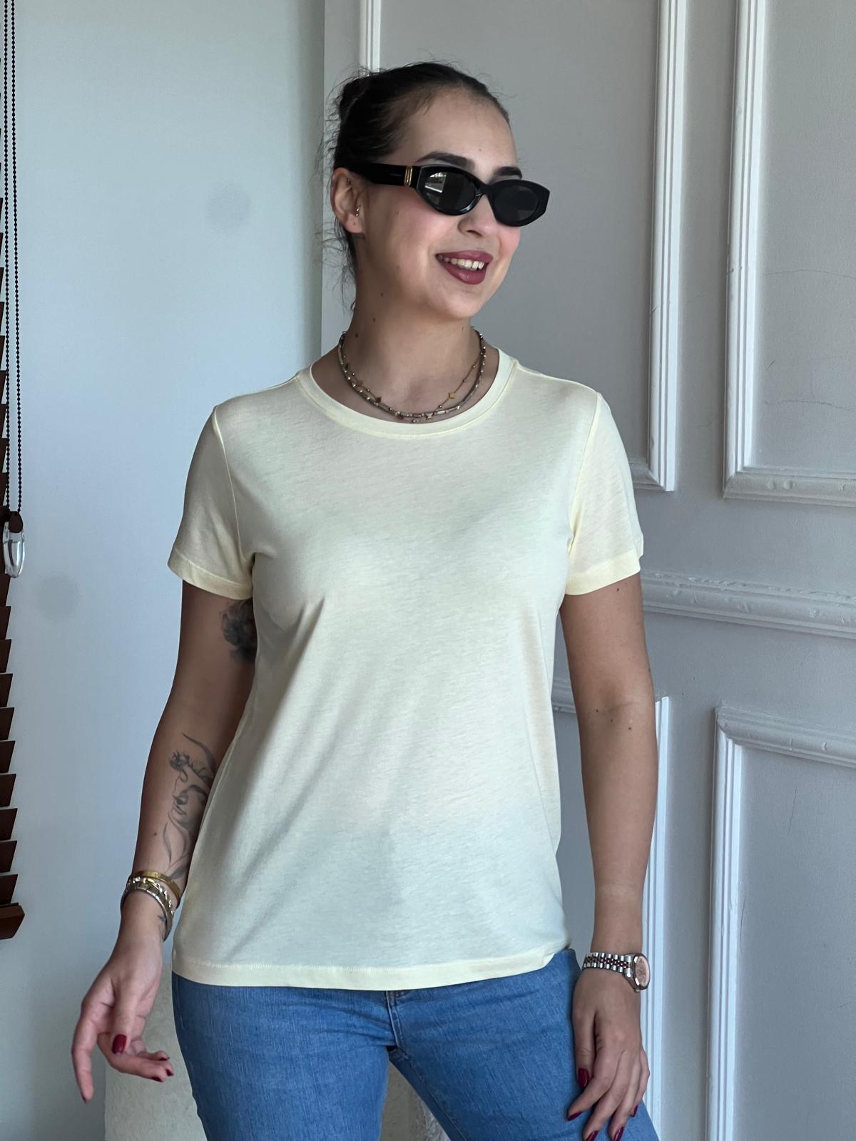 Bisiklet Yaka Tshirt 32852 Açık Sarı