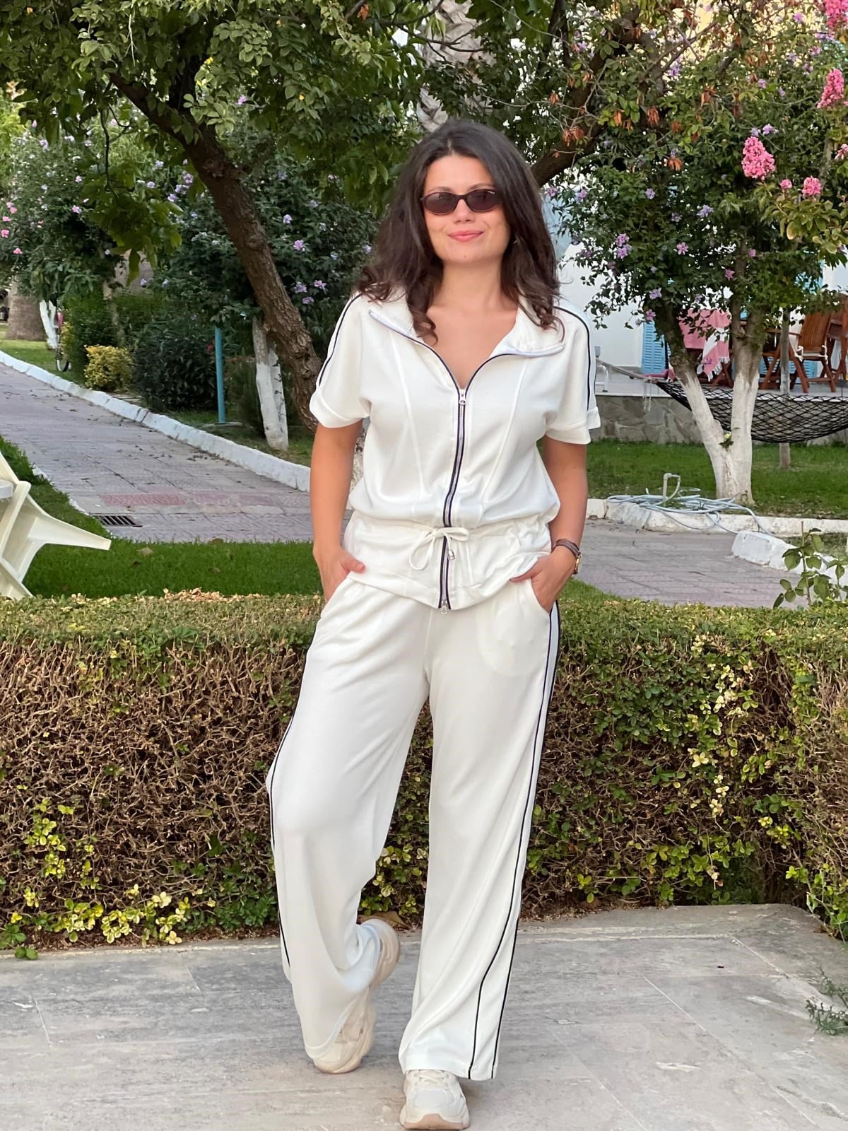 Biyeli Eşofman Takım 4146 Beyaz