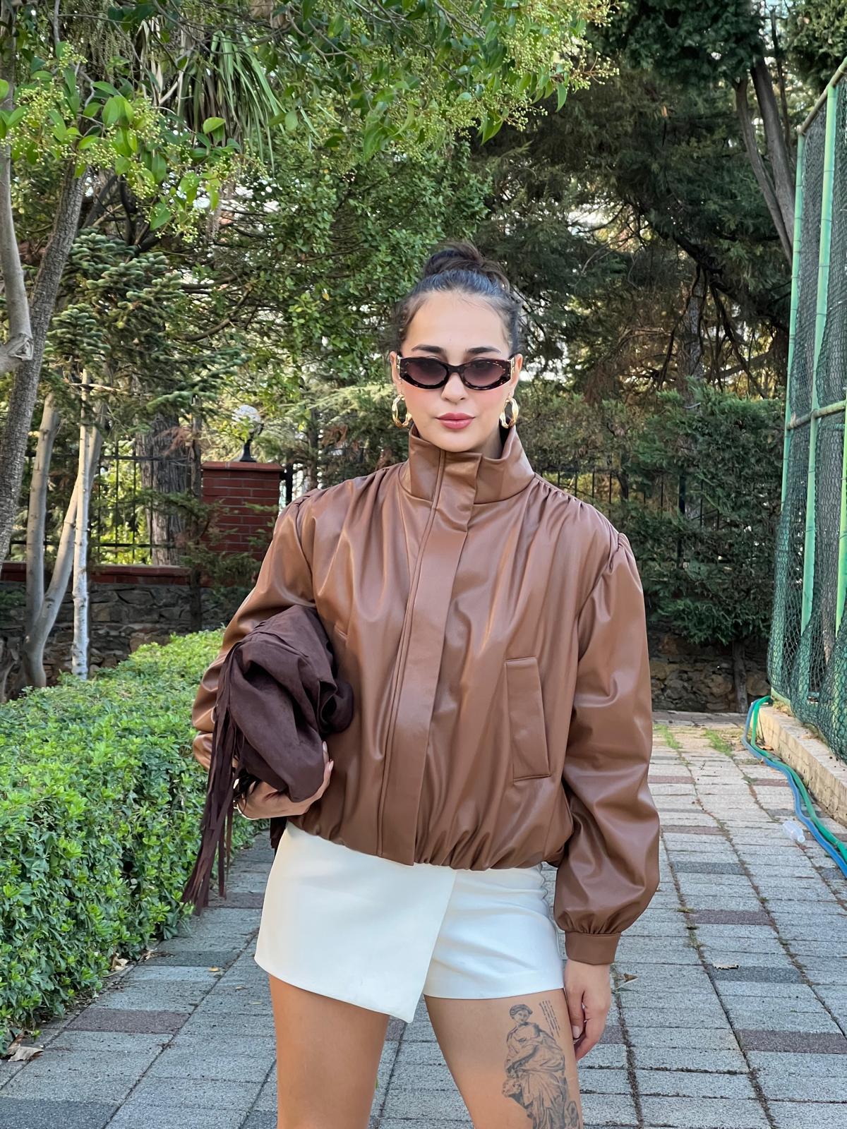 Bomber Deri Ceket 26011 Taba