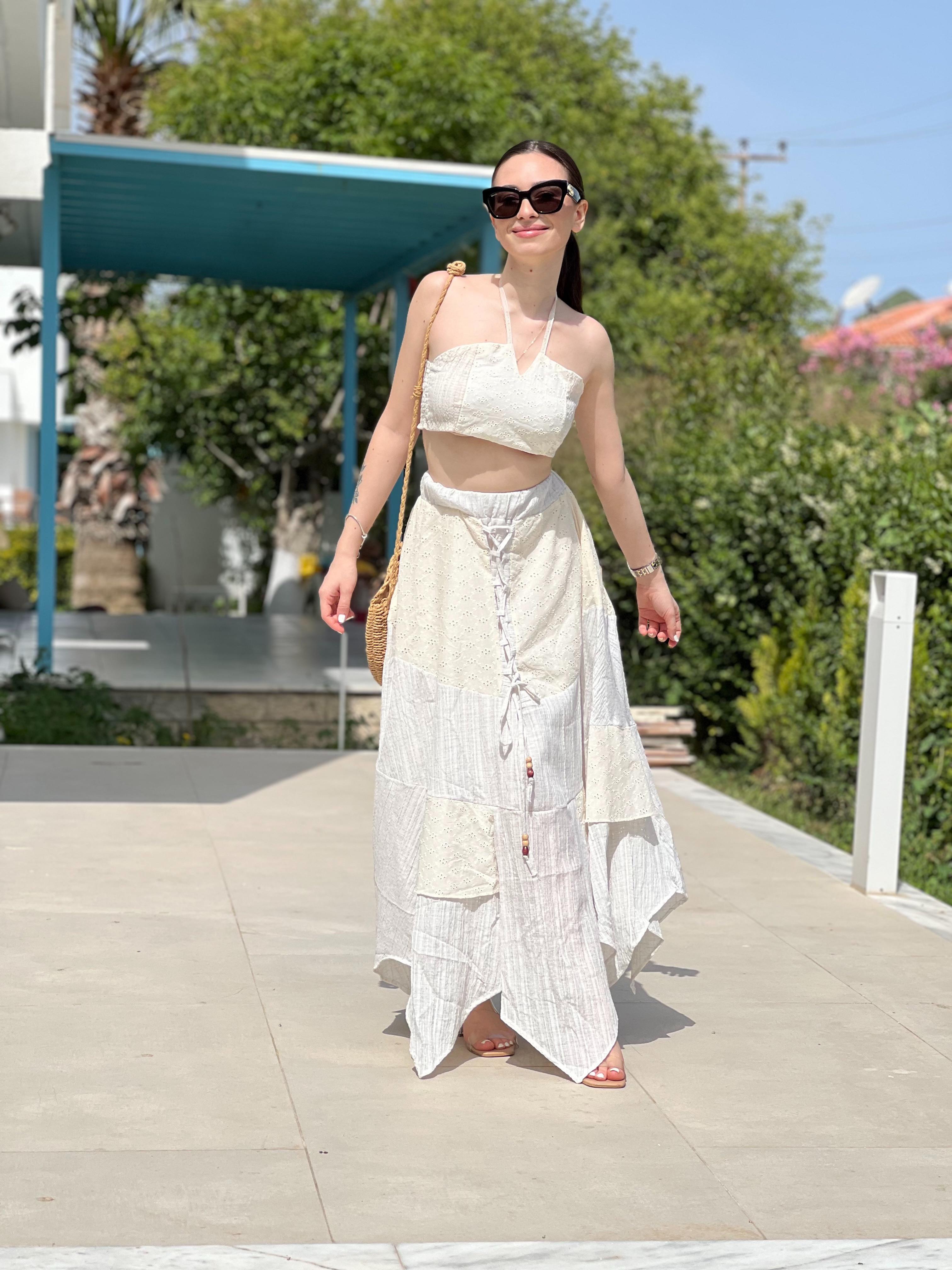 Brode Boyundan Bağmalı Bluz 232-1032 Bej