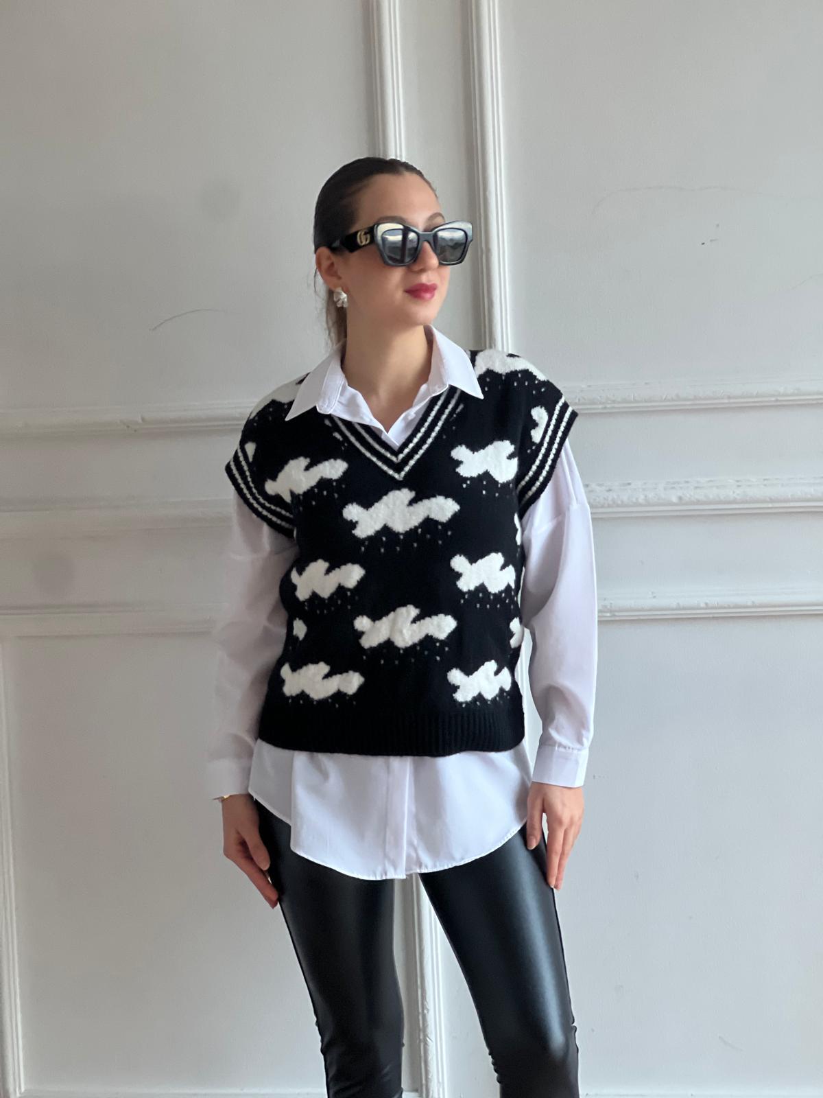 Bulut İşlemeli Süveter 29393 Siyah