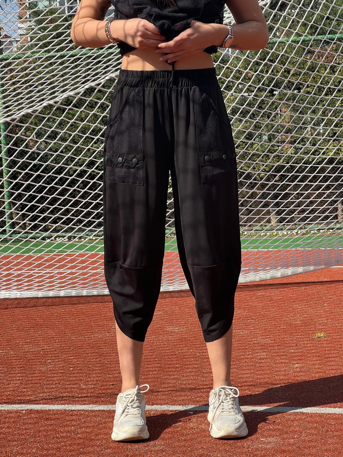 Cepleri File Detaylı Pantolon 28492 Siyah