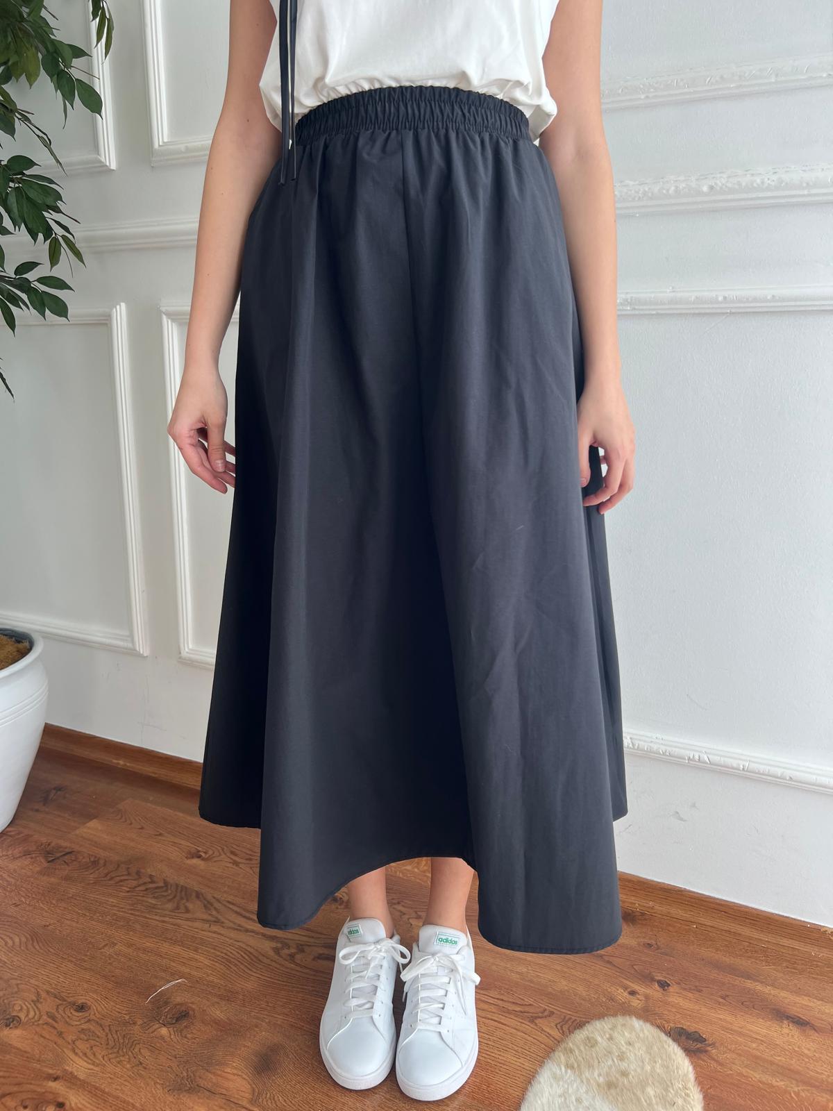 Cepli Beli Lastikli Paraşüt Kumaş Etek 7015 Siyah