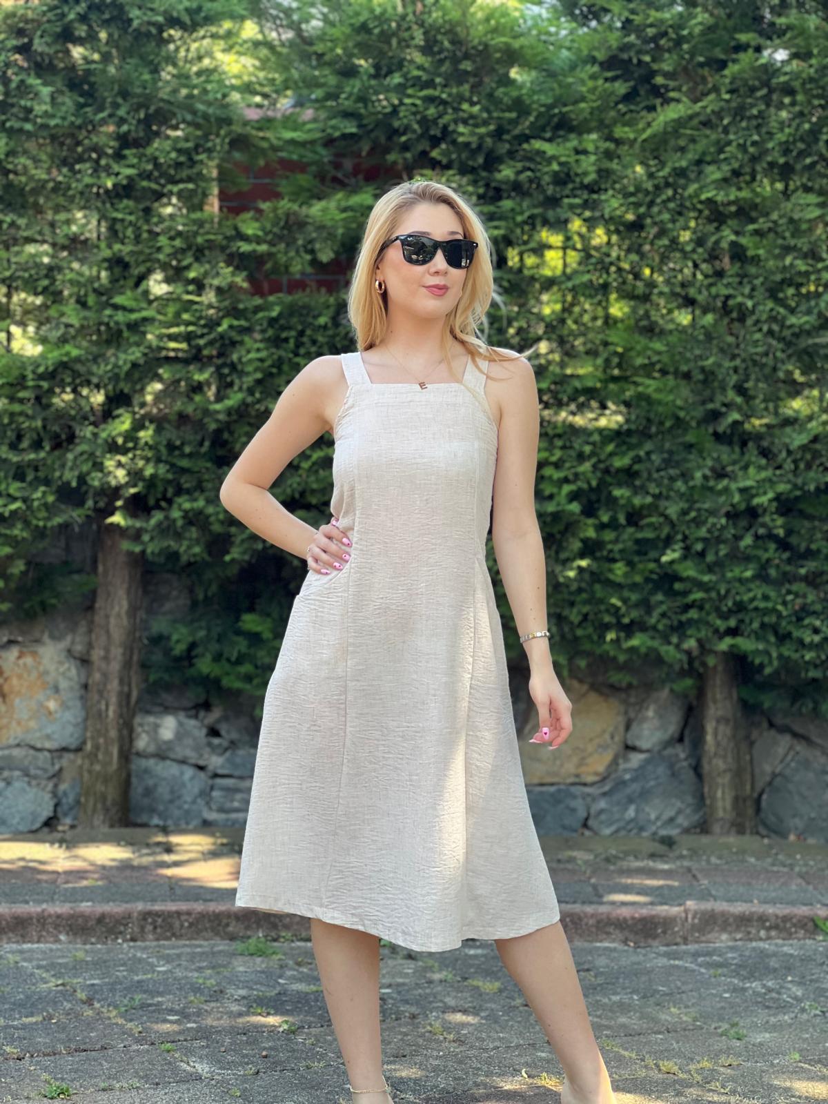 Cepli Kısa Askılı Elbise 28685 Bej