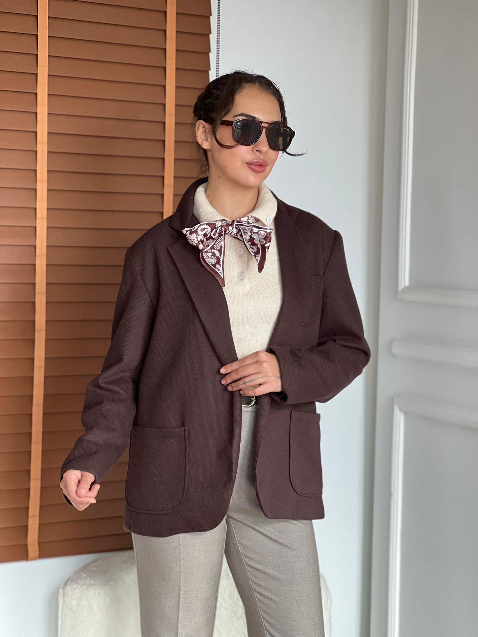 Cepli Örme Ceket 17614 Kahverengi