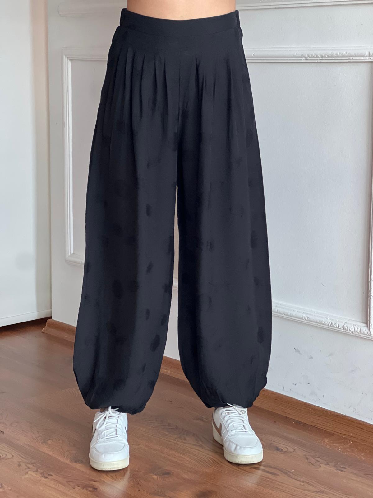 Çiçek İşlemeli Paça Lastikli Şalvar 30656 Siyah