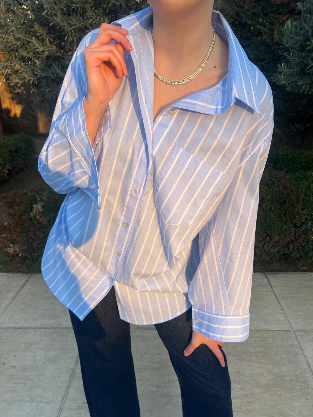 Çizgili Gömlek 16597 Mavi