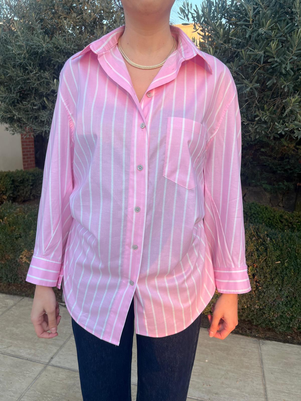 Çizgili Gömlek 16597 Pembe
