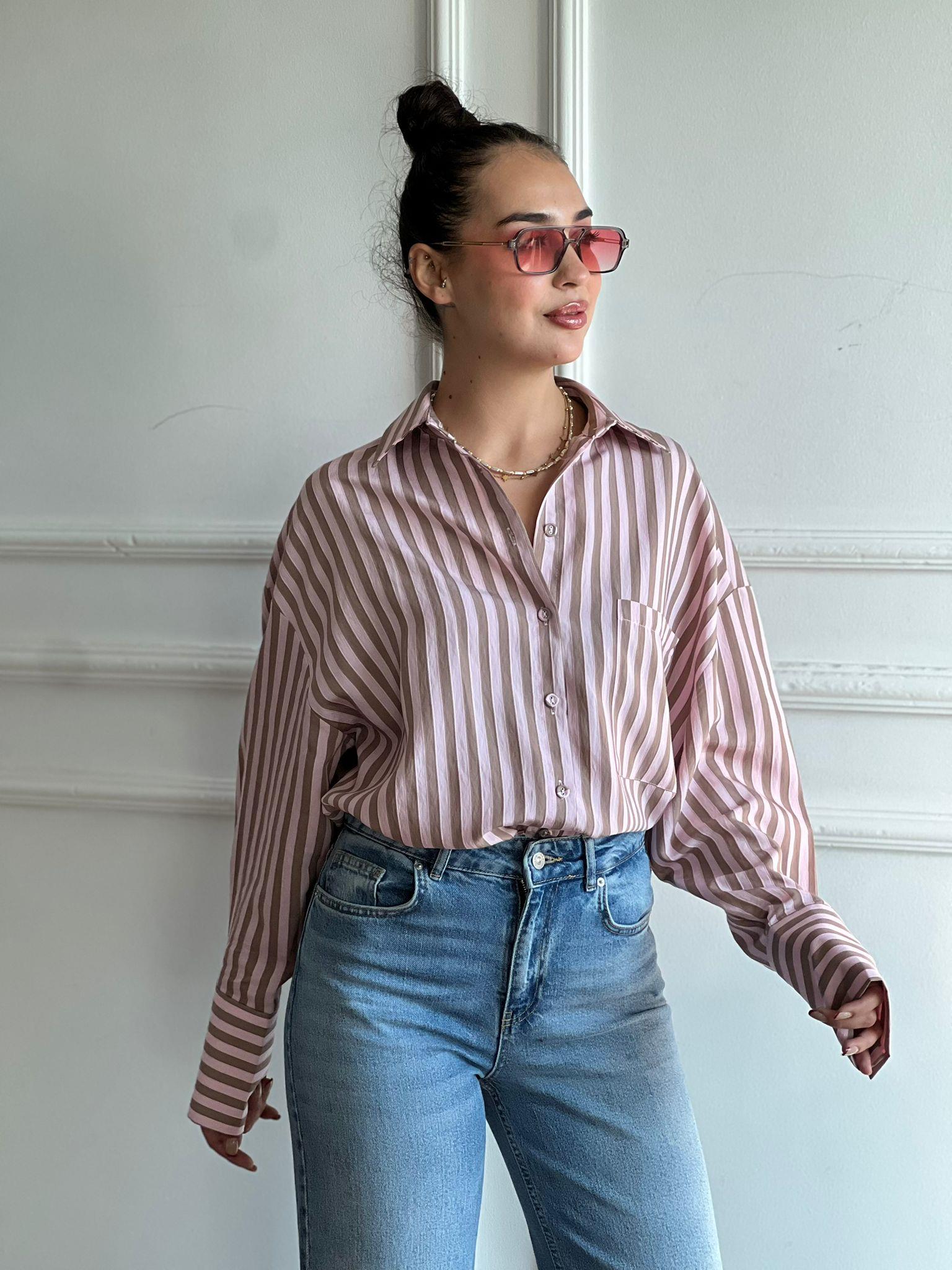 Çizgili Gömlek 4969 Pembe