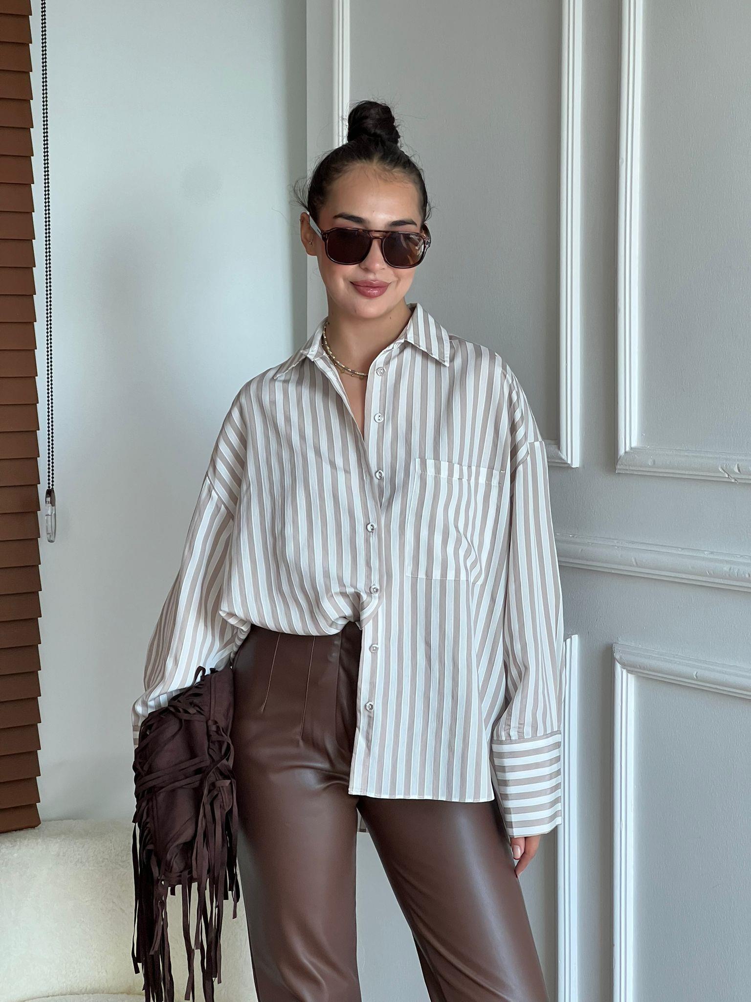 Çizgili Gömlek 4969 Vizon