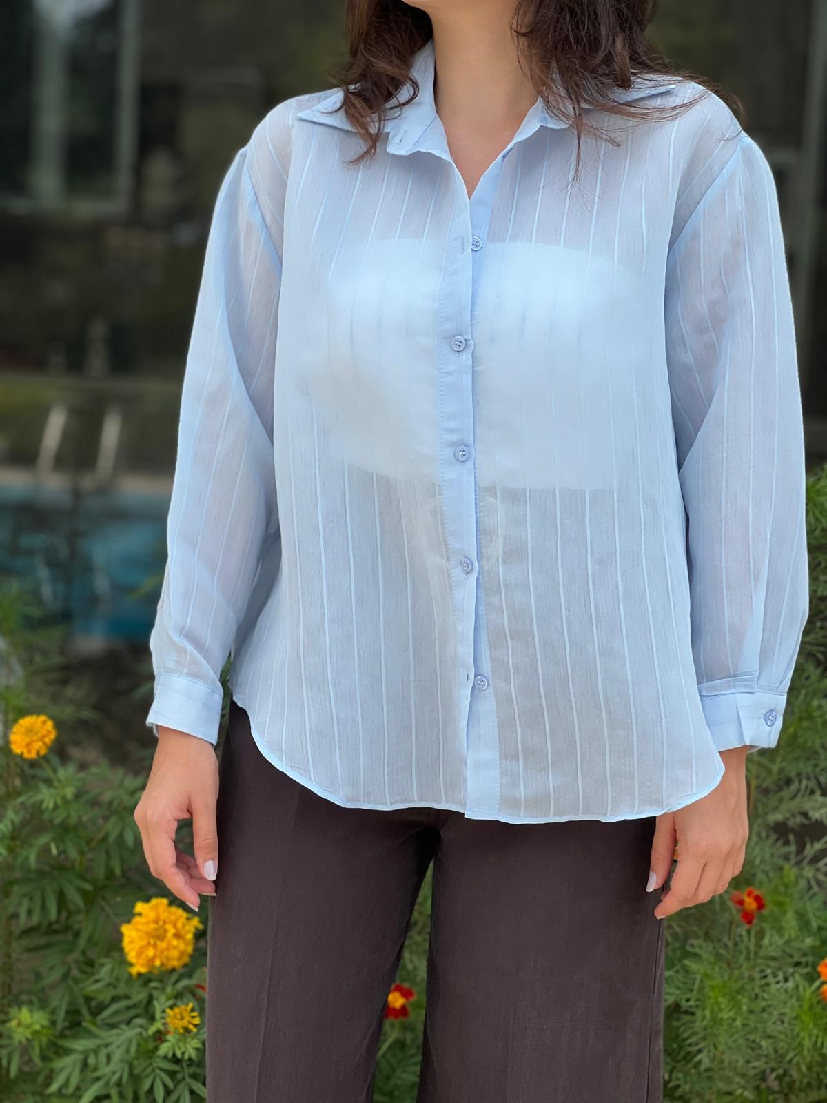 Çizgili Salaş Gömlek 00188 Mavi