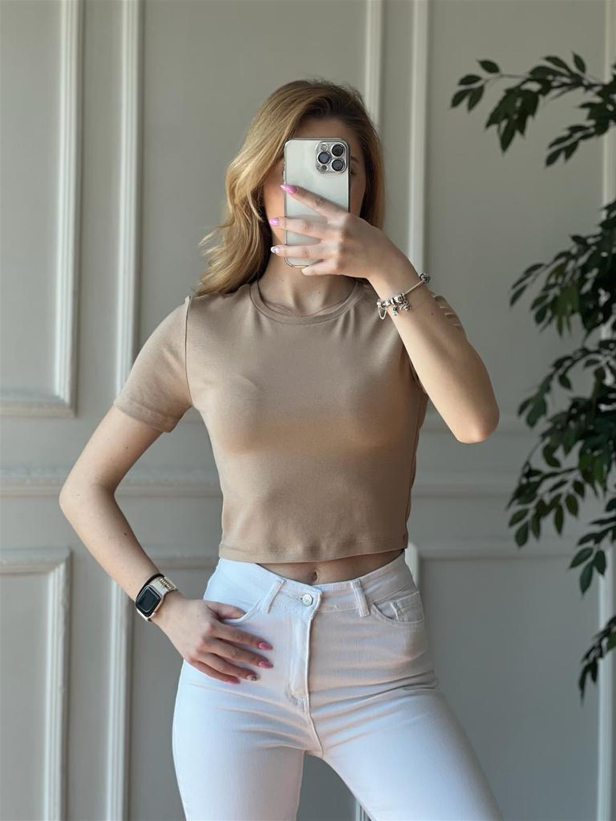 Crop Tshirt 30124 Bej