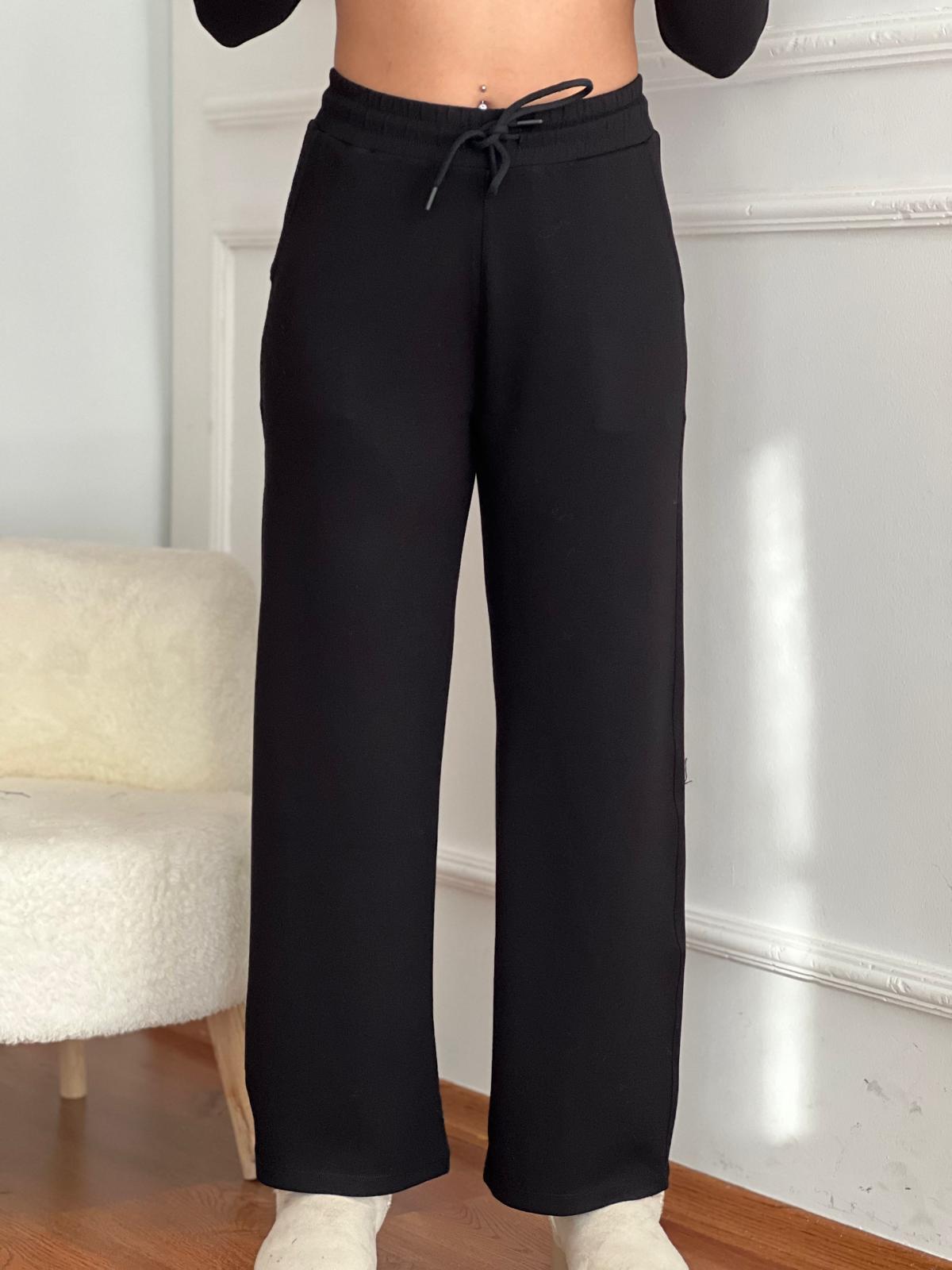 Dalgıç Kumaş Palazzo Pantolon 10255 Siyah