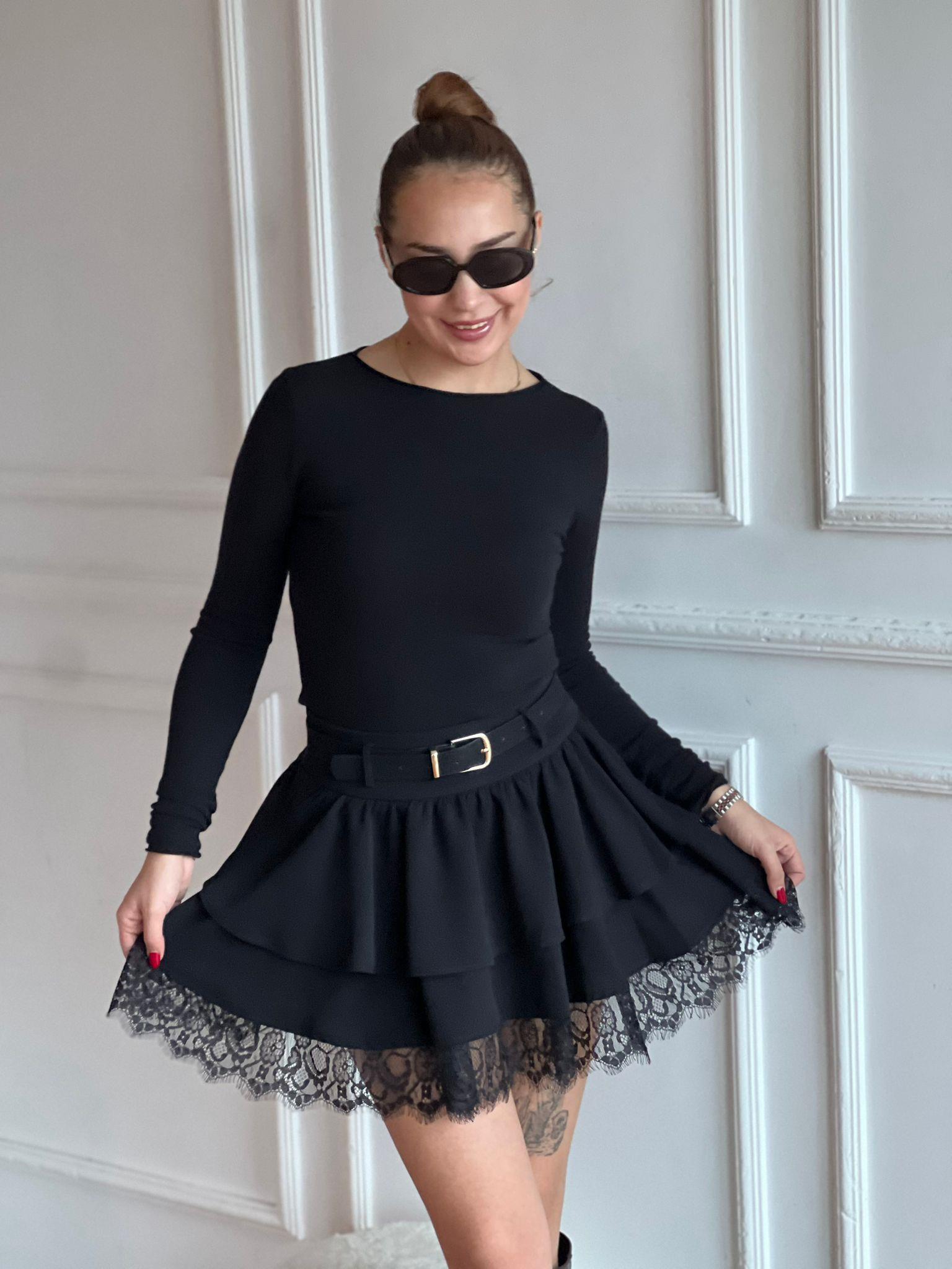 Dantel Detaylı Kemerli Etek 37199 Siyah