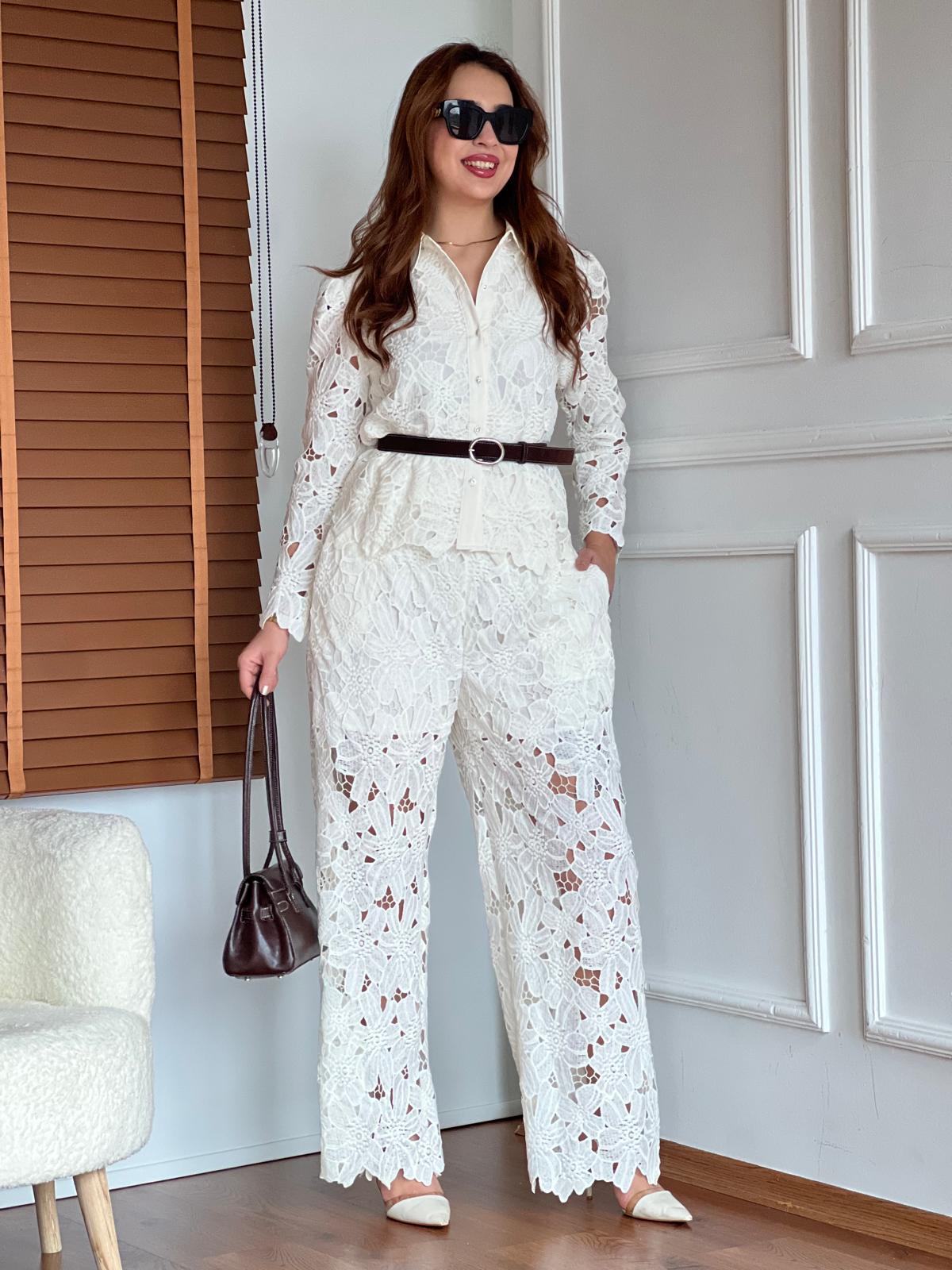 Dantel Gömlek Pantolon Takım 39399 Natural