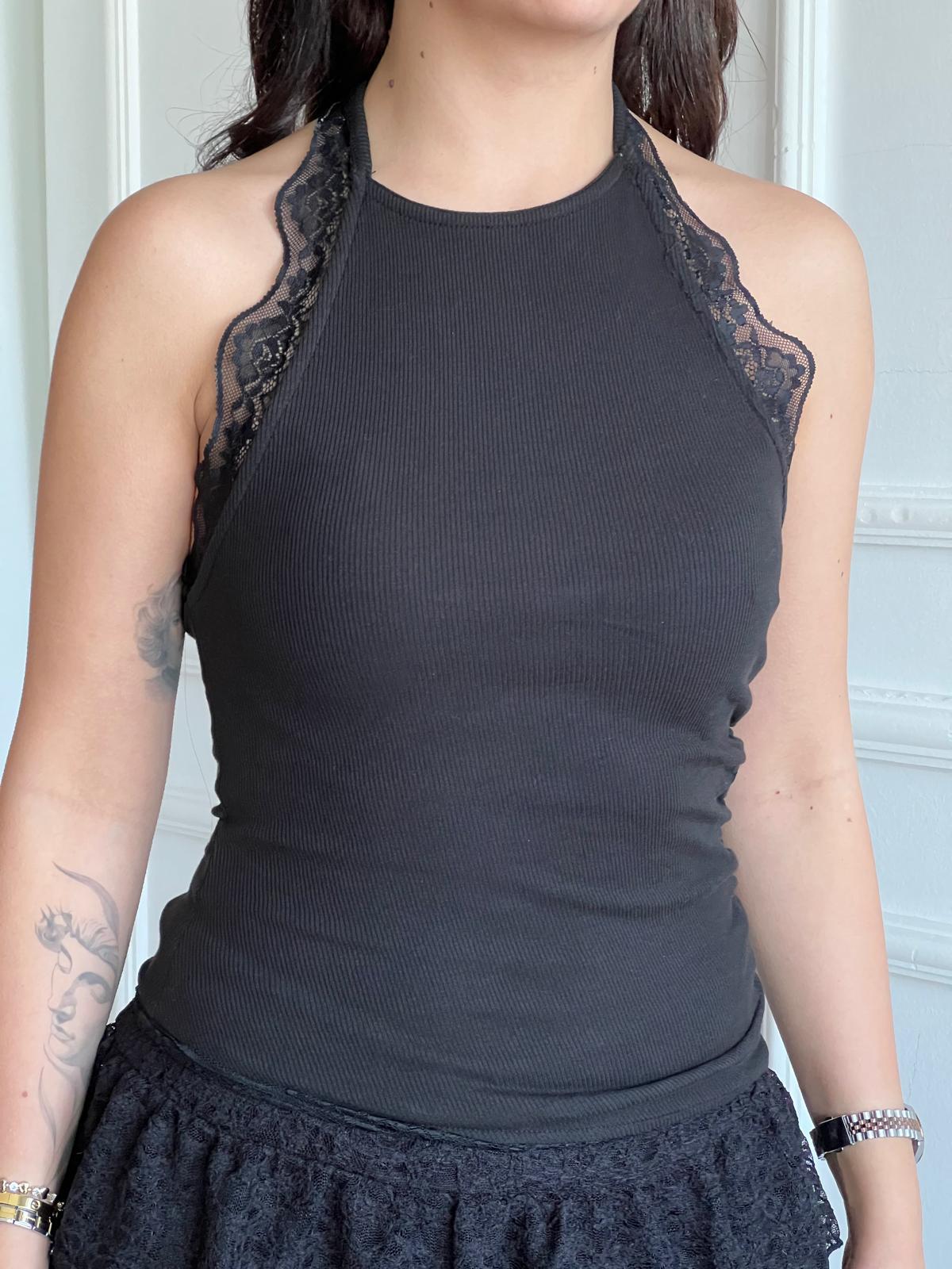 Dantel Yaka Halter Top 26-2314 Siyah