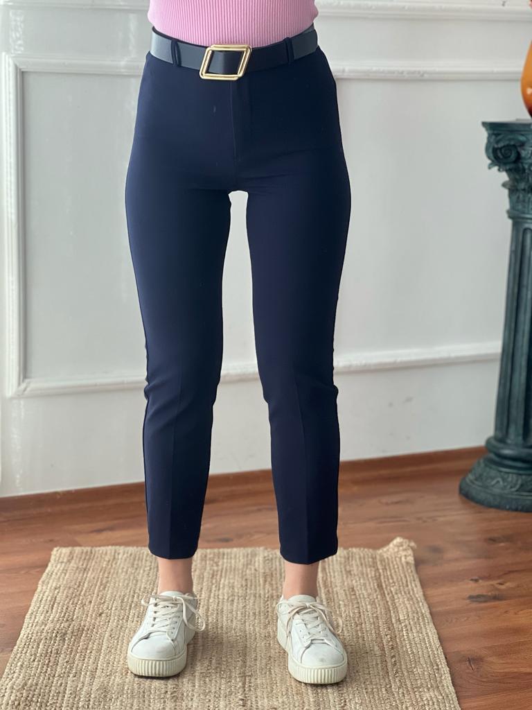 Dar Paça Kemerli Pantolon 1786 Siyah