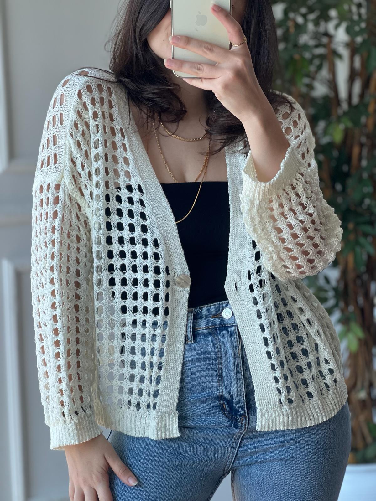 Delikli Hırka 0000 Ekru