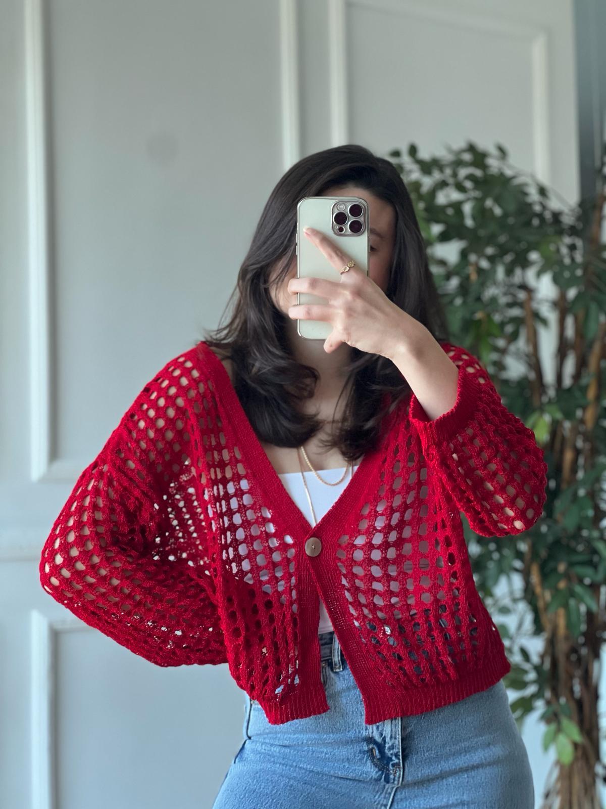 Delikli Hırka 0000 Kırmızı