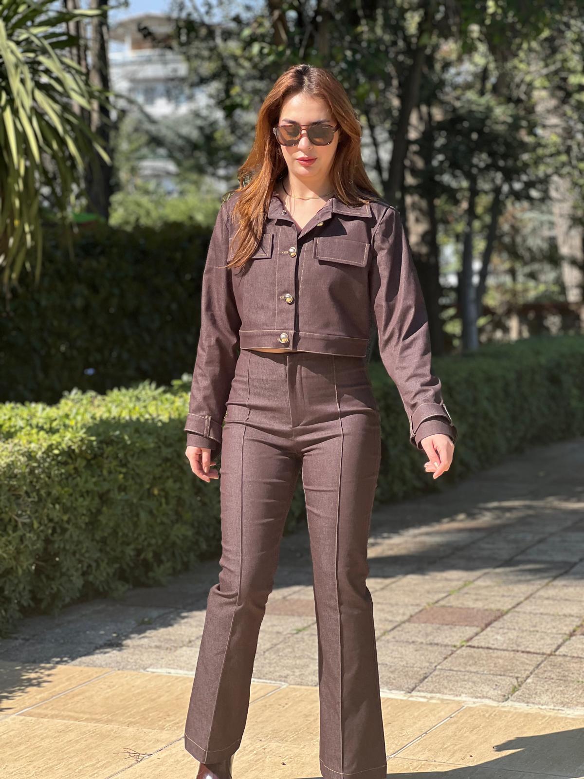 Denim Ceket Pantolo Takım 80319 Kahverengi
