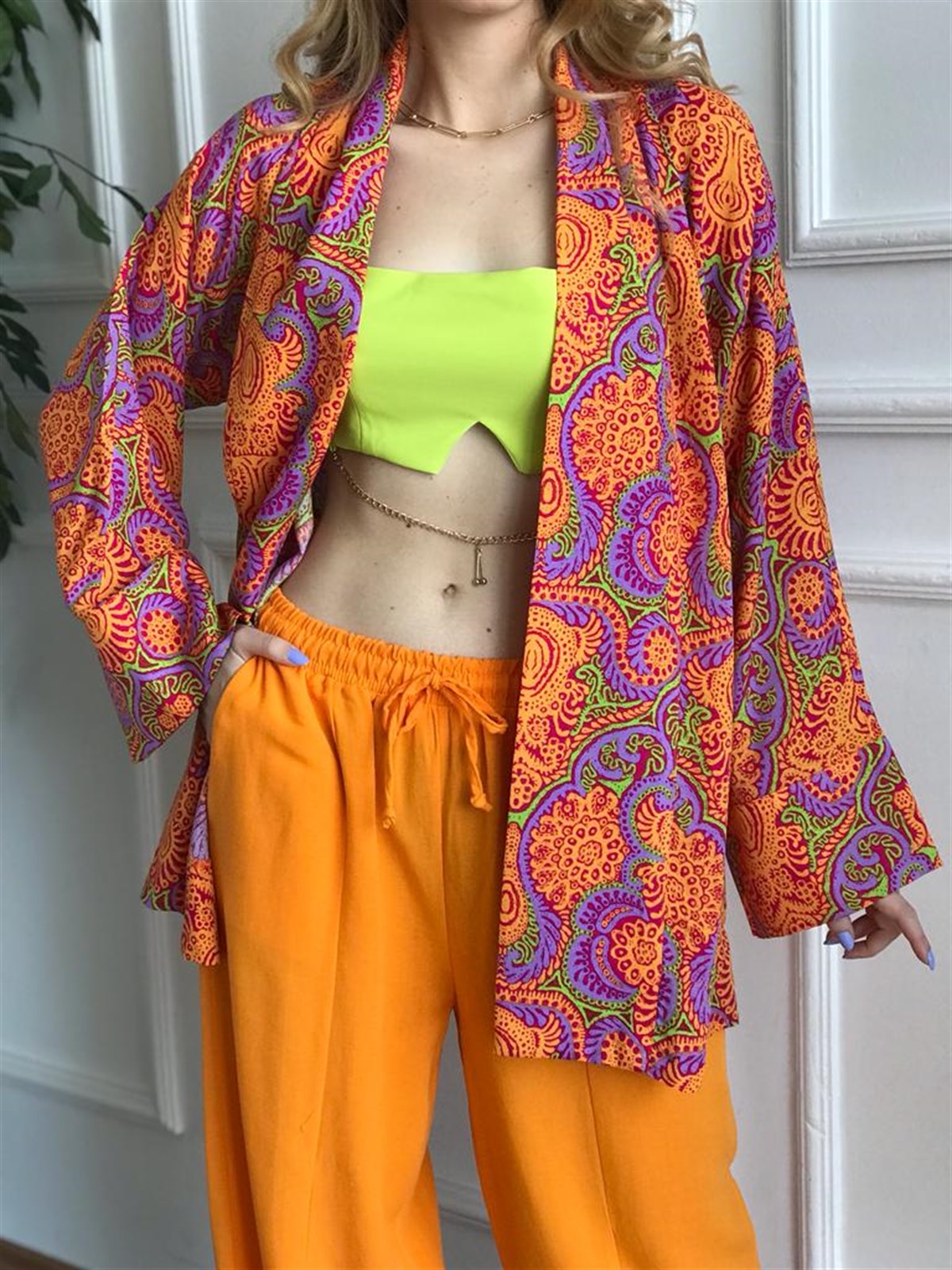 Desenli Kimono 51110 Turuncu