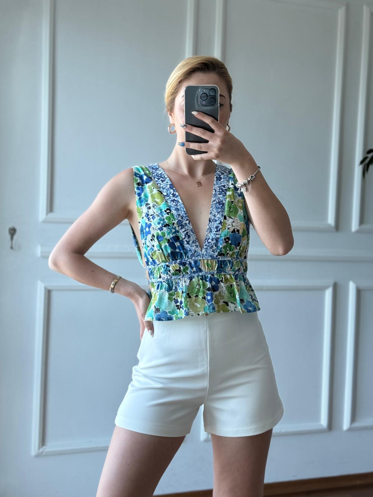 Desenli Matchli Bluz 23385 Yeşil