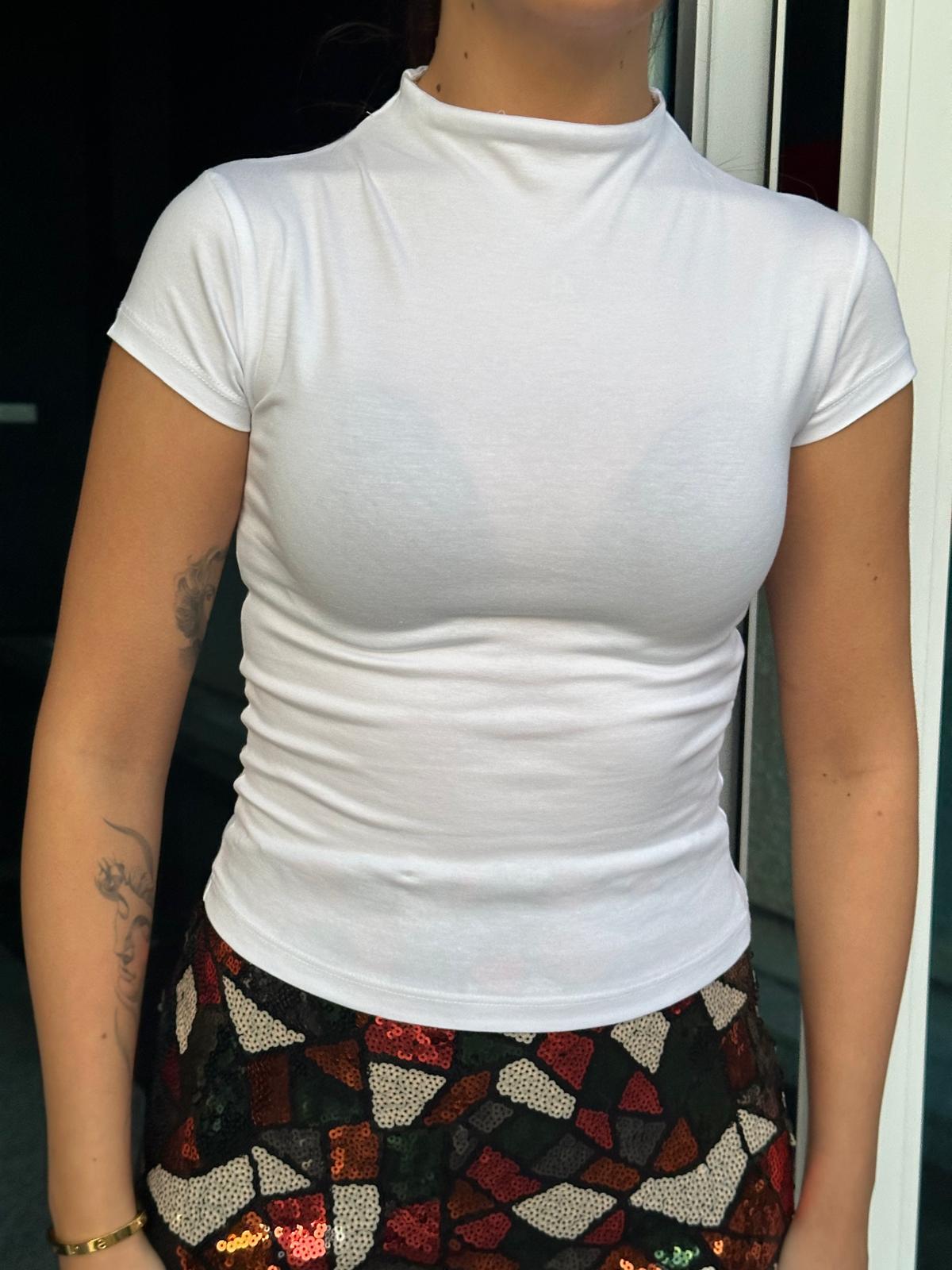 Dik Yaka Bluz 31439 Beyaz
