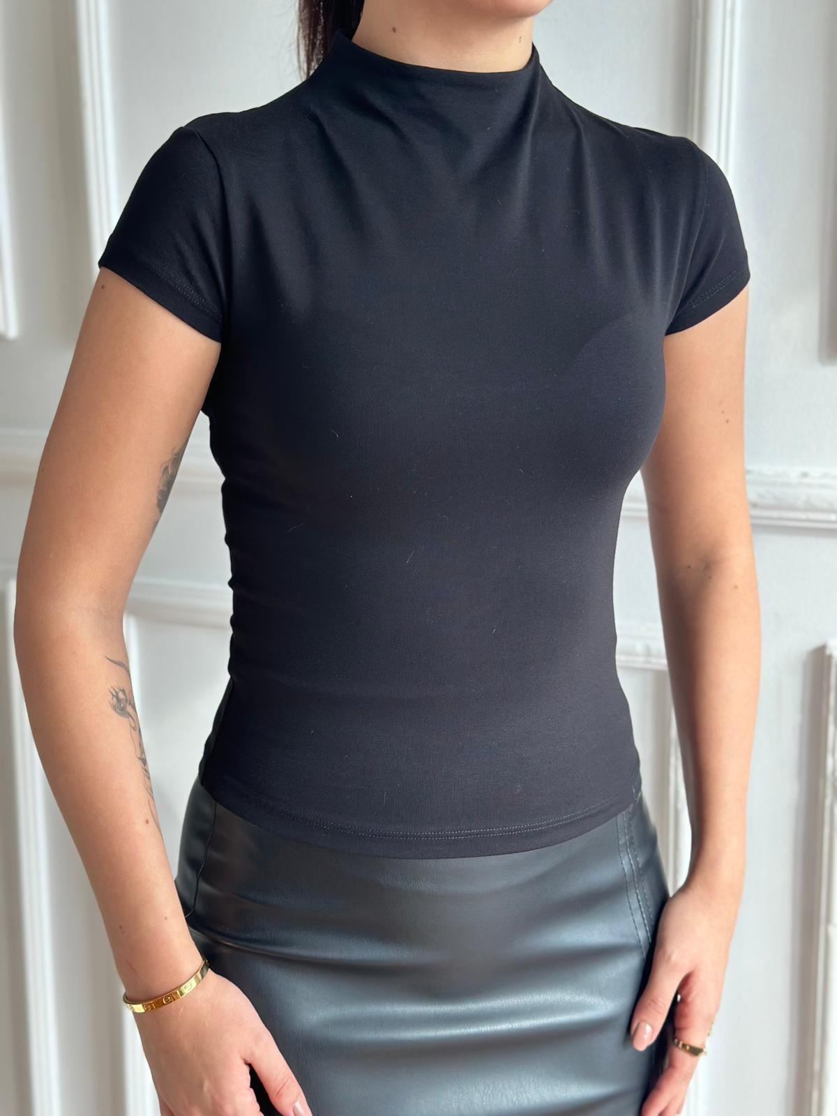 Dik Yaka Bluz 31439 Siyah