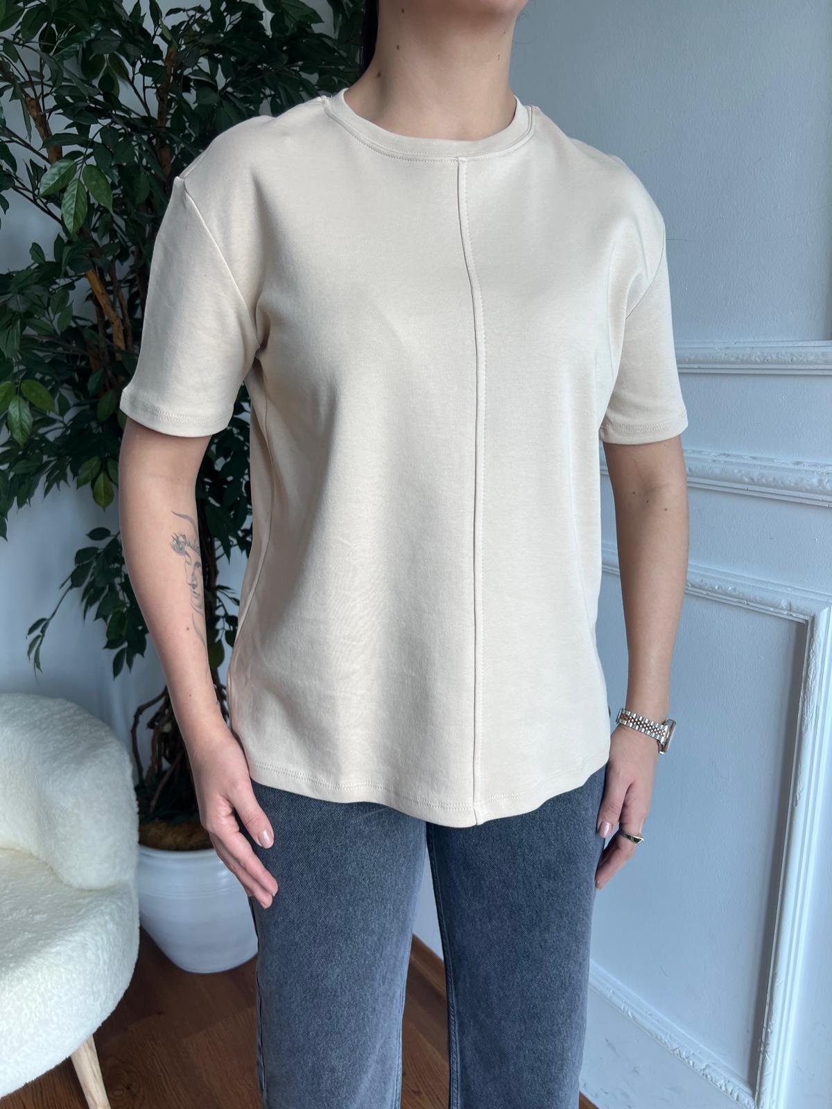 Dikiş Detaylı Tshirt 31218 Bej