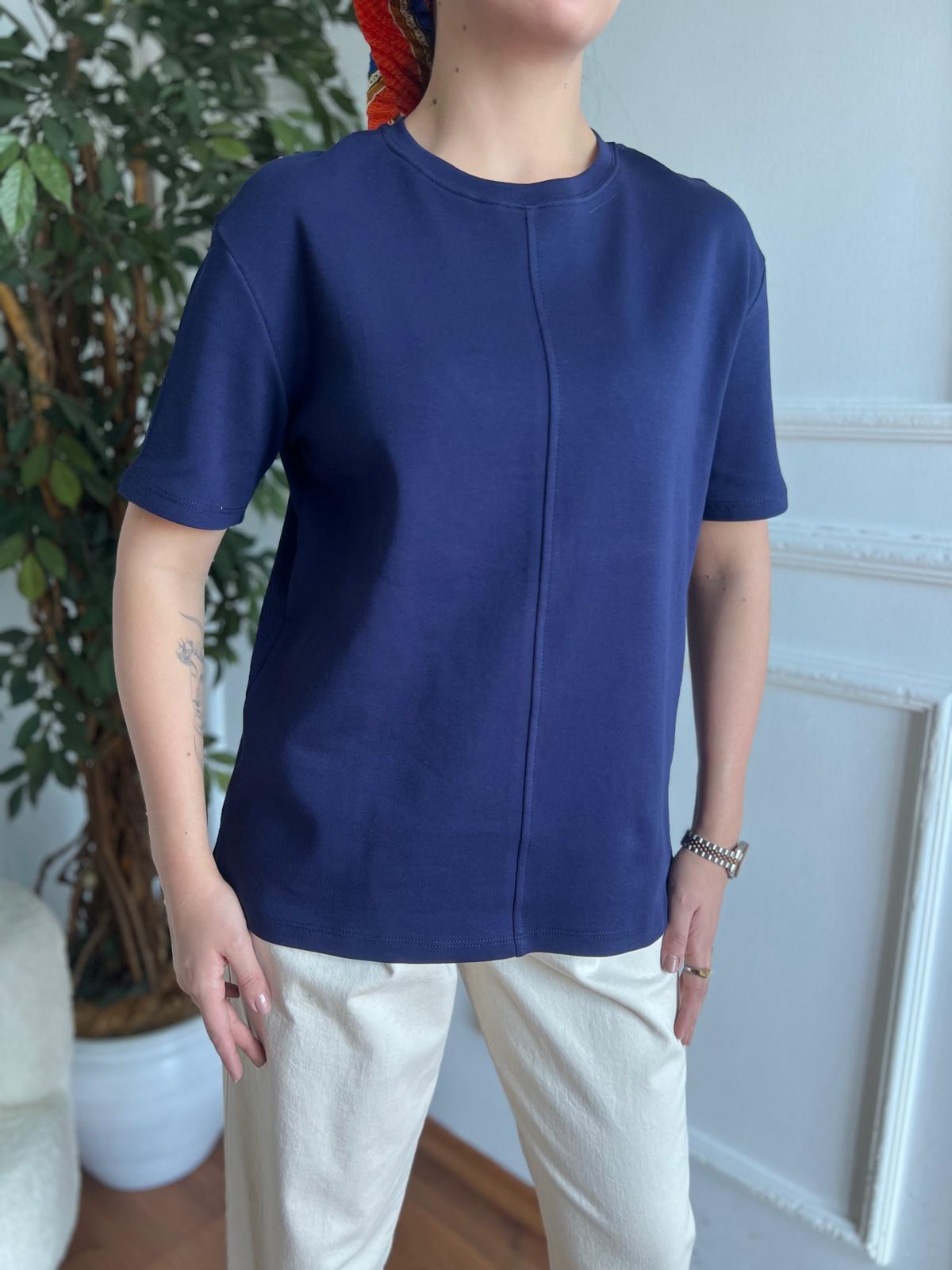 Dikiş Detaylı Tshirt 31218 Lacivert